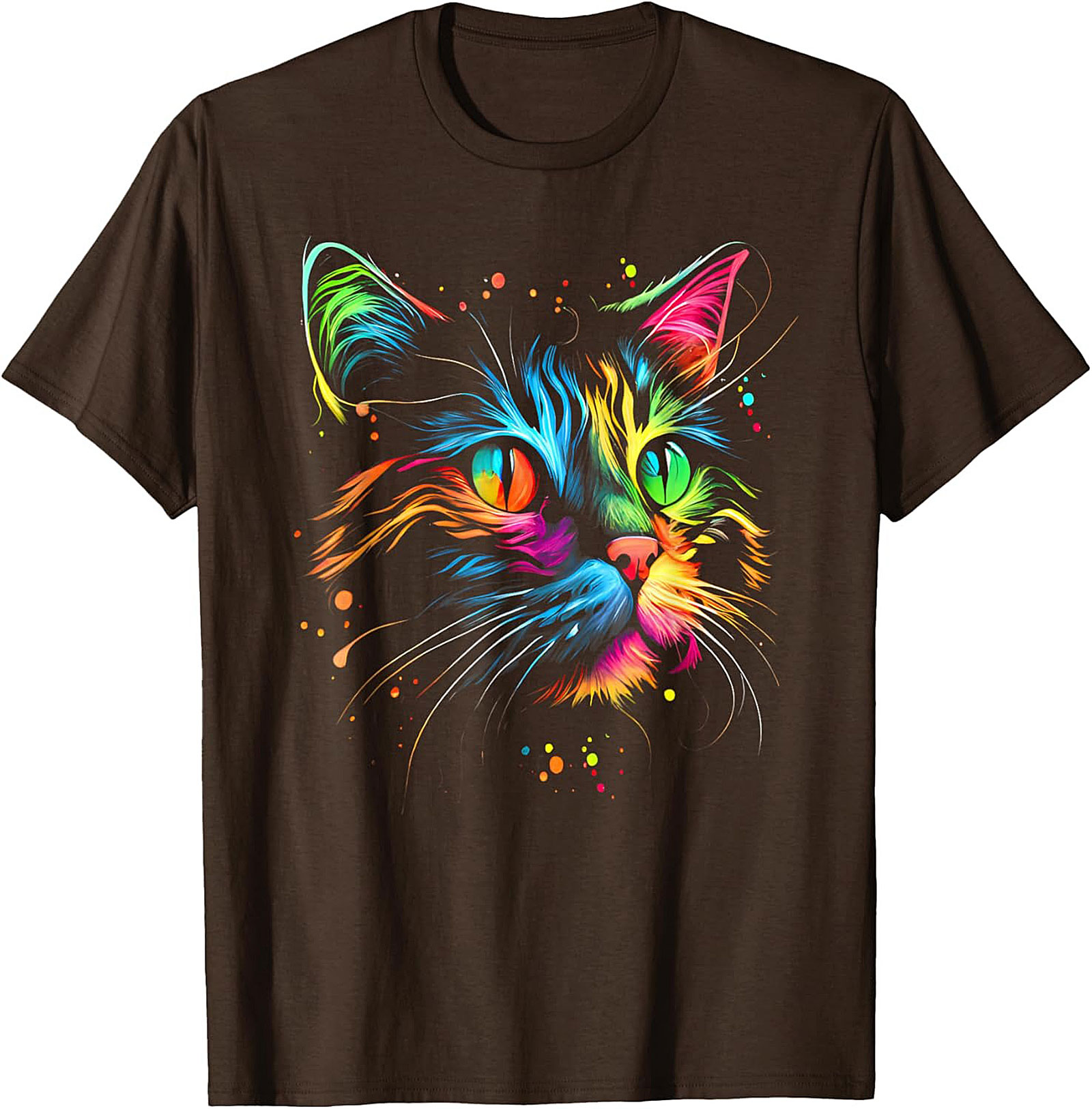 Rainbow Cat Graphic Tee Abstract Neon Cat Lover Shirt