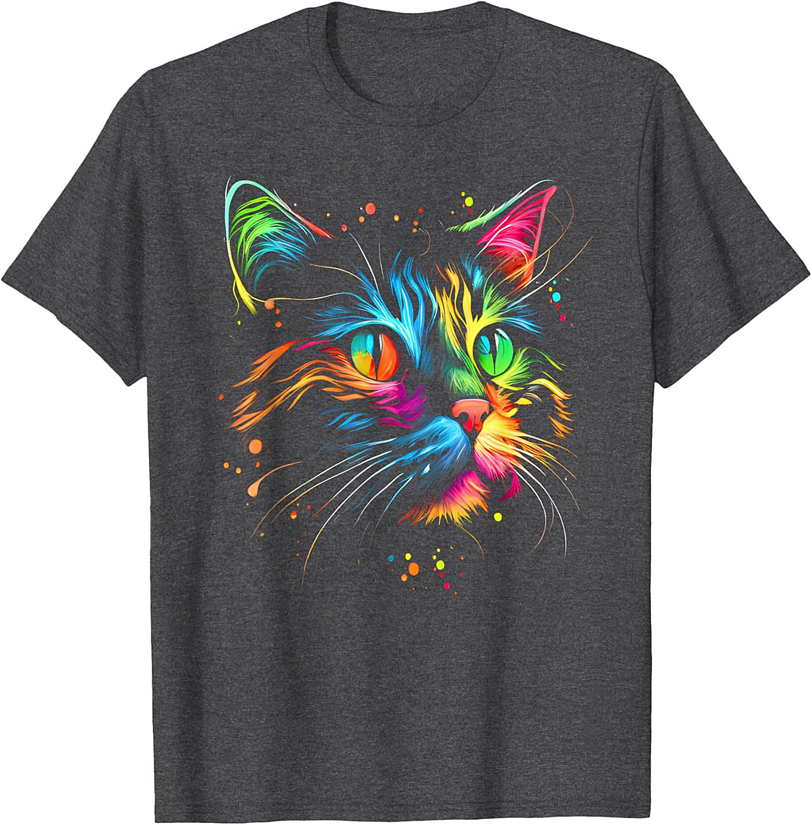 Rainbow Cat Graphic Tee Abstract Neon Cat Lover Shirt