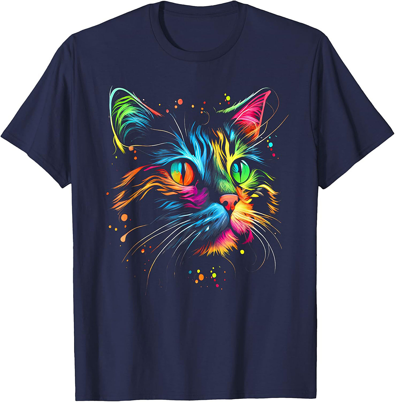 Rainbow Cat Graphic Tee Abstract Neon Cat Lover Shirt