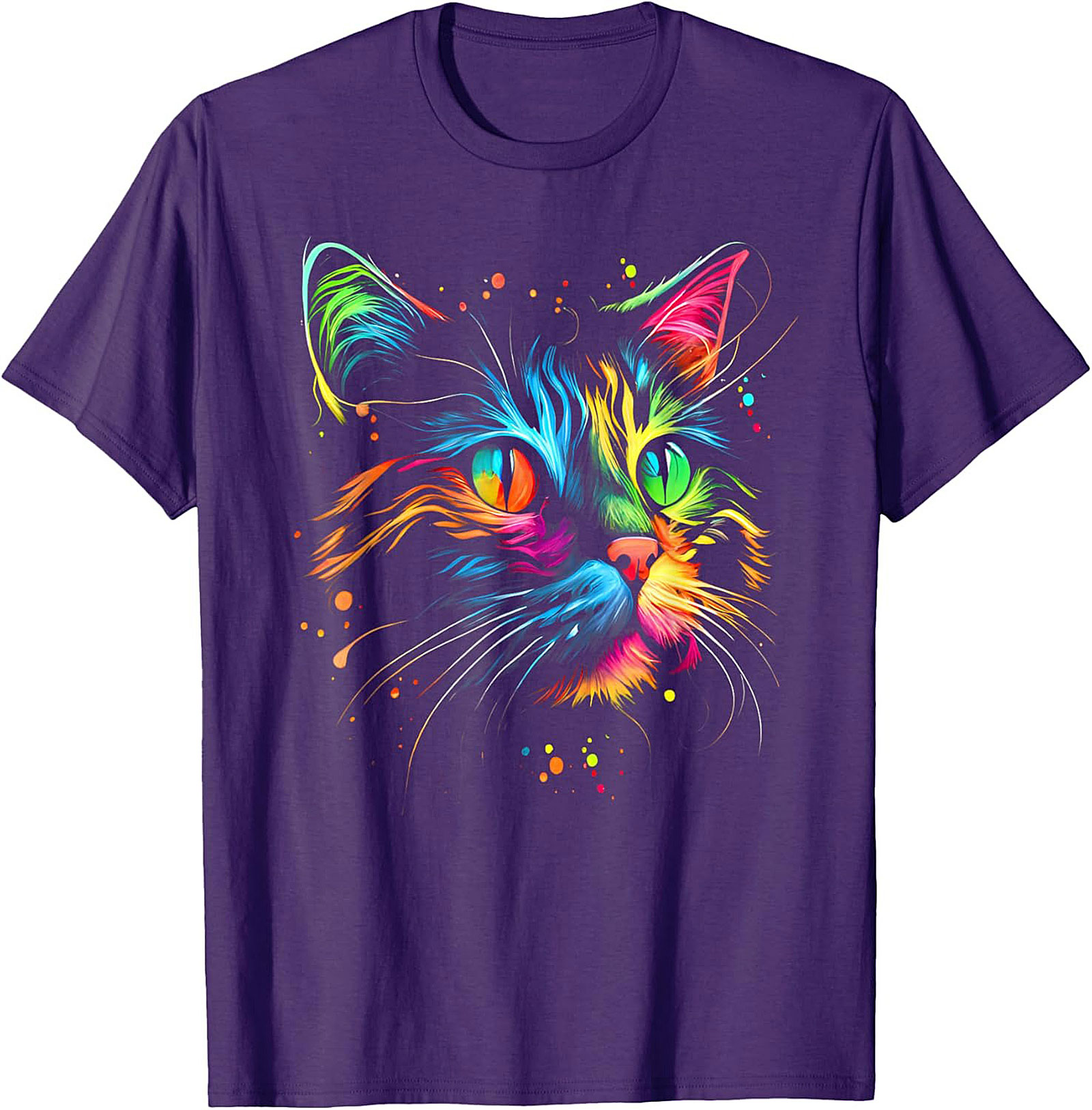 Rainbow Cat Graphic Tee Abstract Neon Cat Lover Shirt