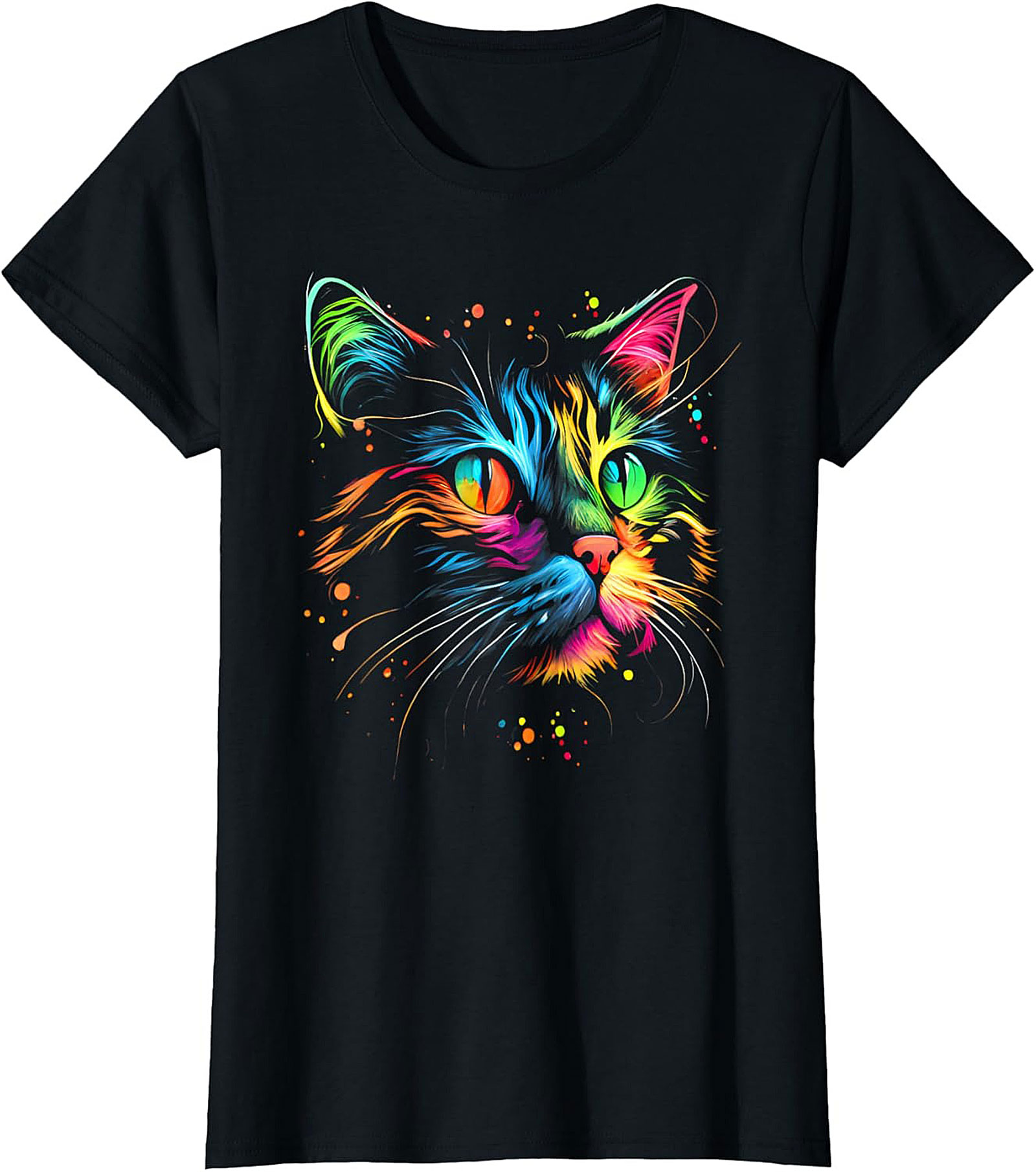 Rainbow Cat Graphic Tee Abstract Neon Cat Lover Shirt