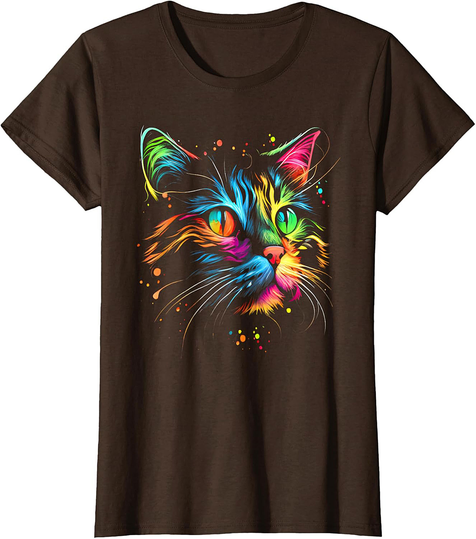 Rainbow Cat Graphic Tee Abstract Neon Cat Lover Shirt