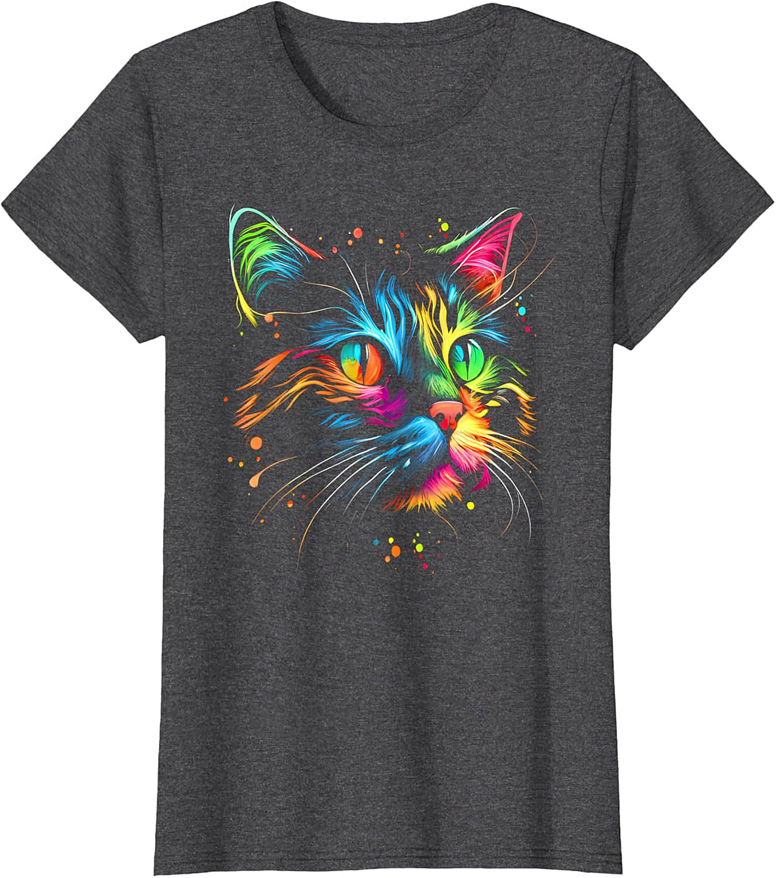 Rainbow Cat Graphic Tee Abstract Neon Cat Lover Shirt