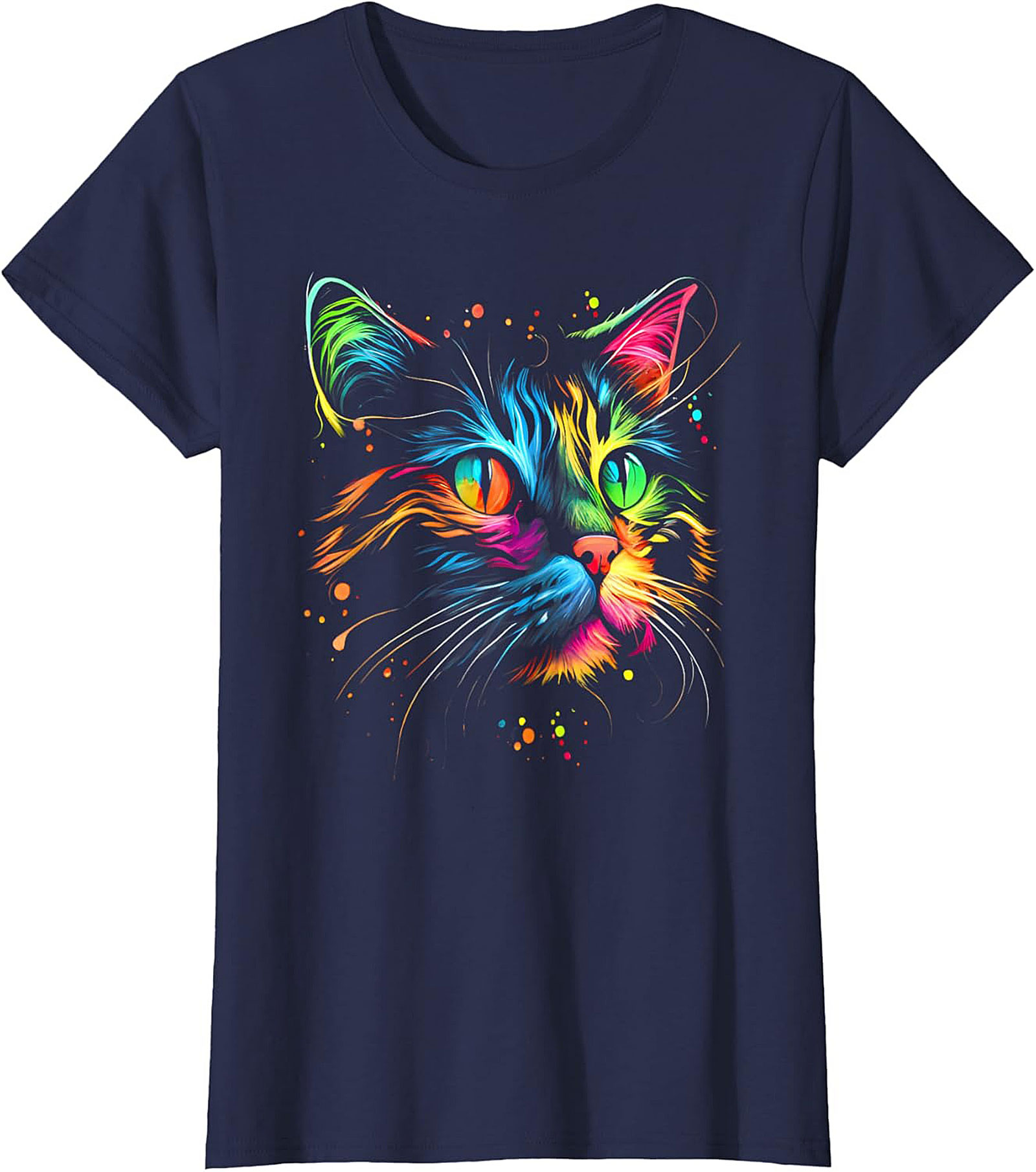 Rainbow Cat Graphic Tee Abstract Neon Cat Lover Shirt