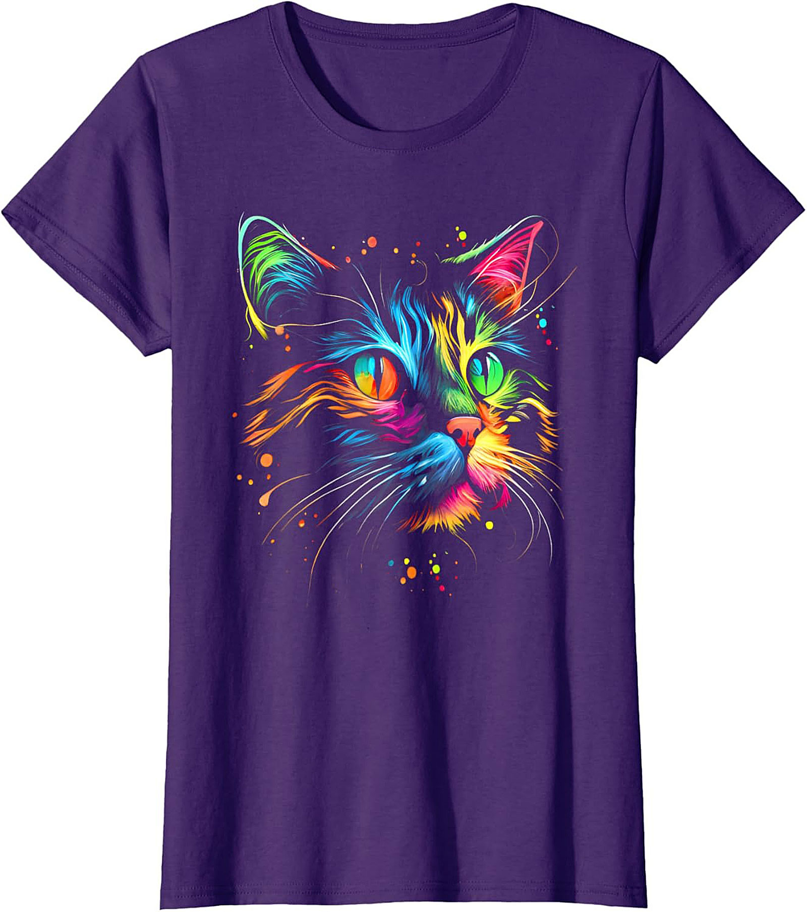 Rainbow Cat Graphic Tee Abstract Neon Cat Lover Shirt