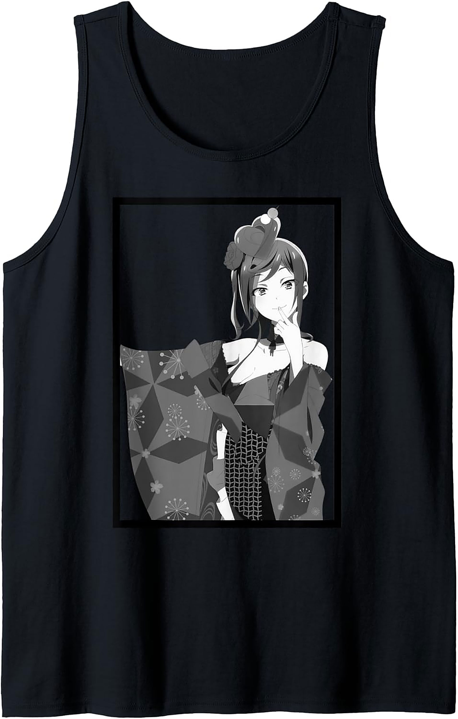 Monochrome Anime Kimono Girl Graphic Tank | Unisex Sleeveless
