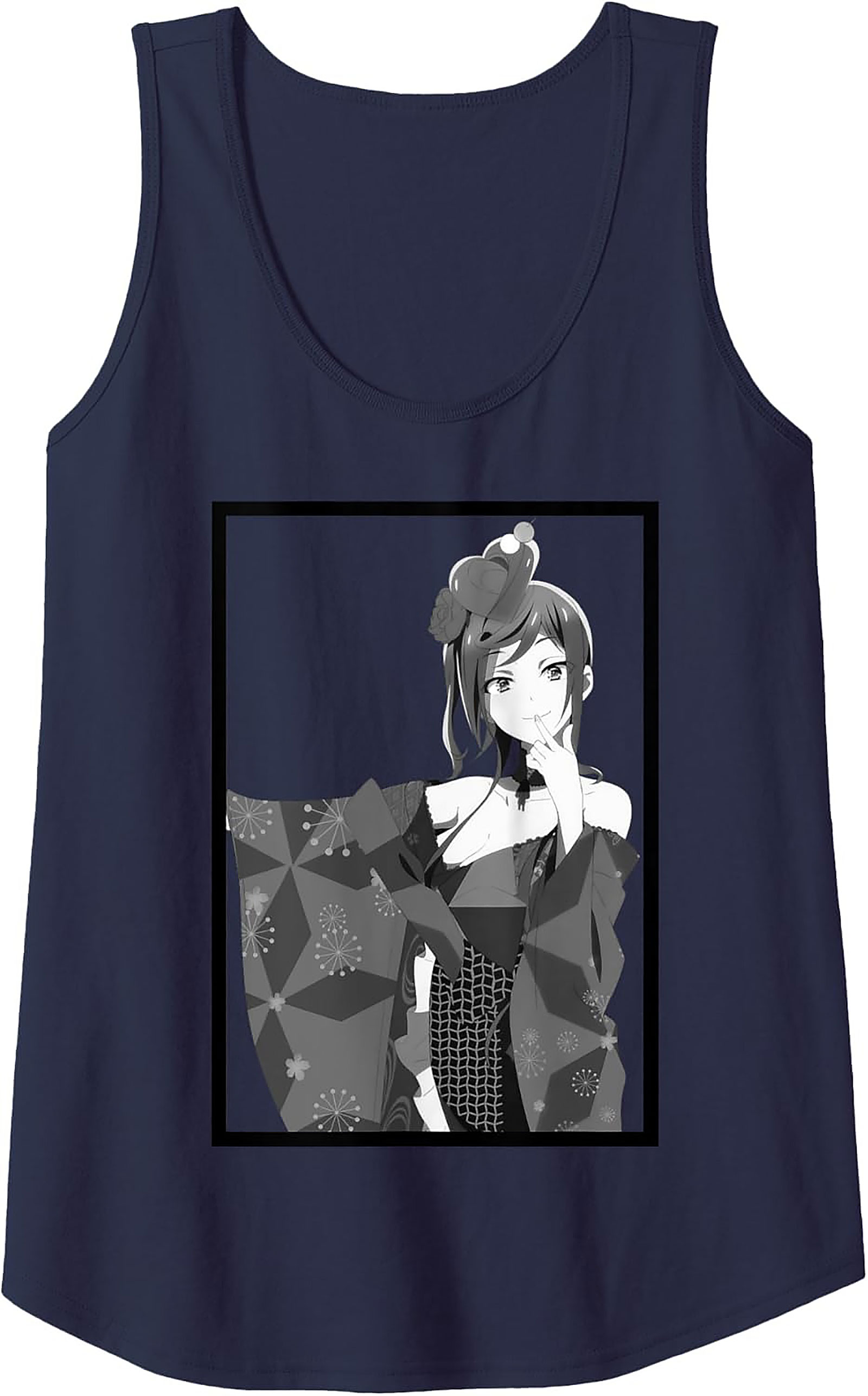 Monochrome Anime Kimono Girl Graphic Tank | Unisex Sleeveless