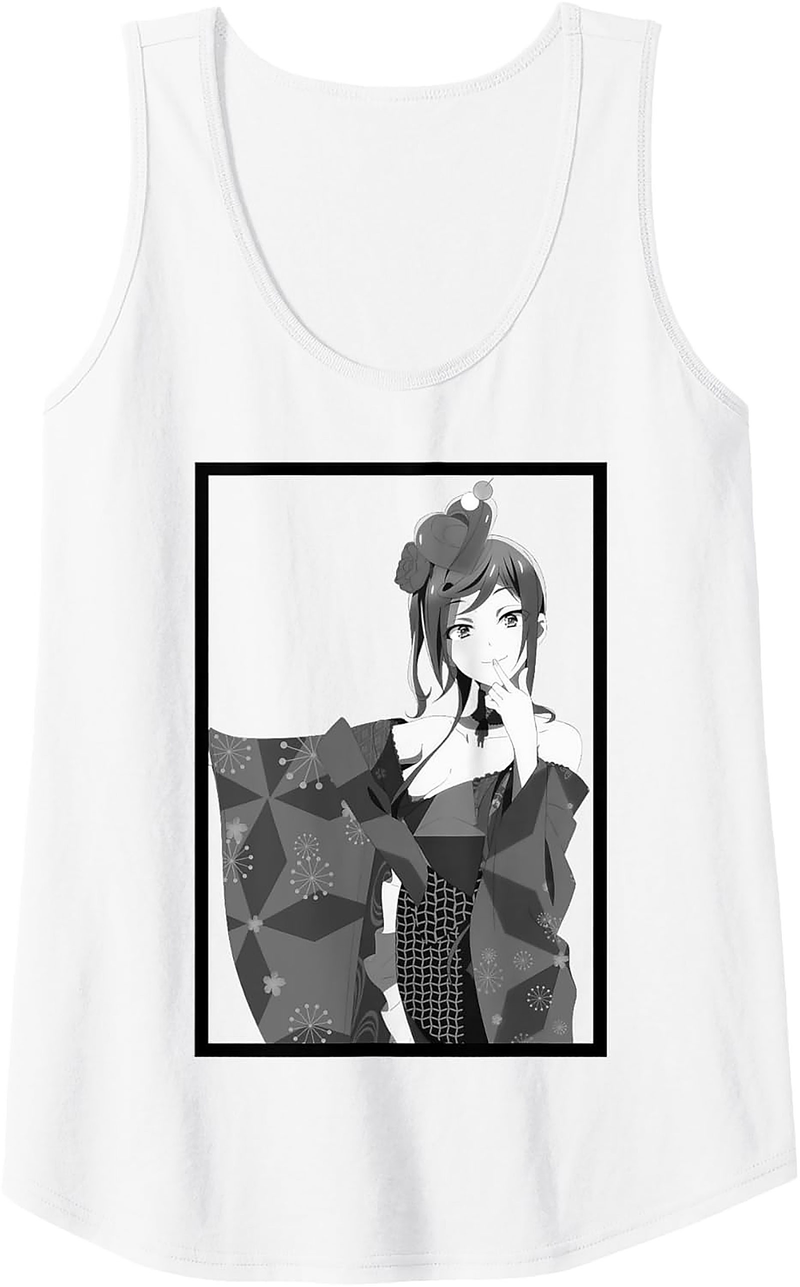 Monochrome Anime Kimono Girl Graphic Tank | Unisex Sleeveless