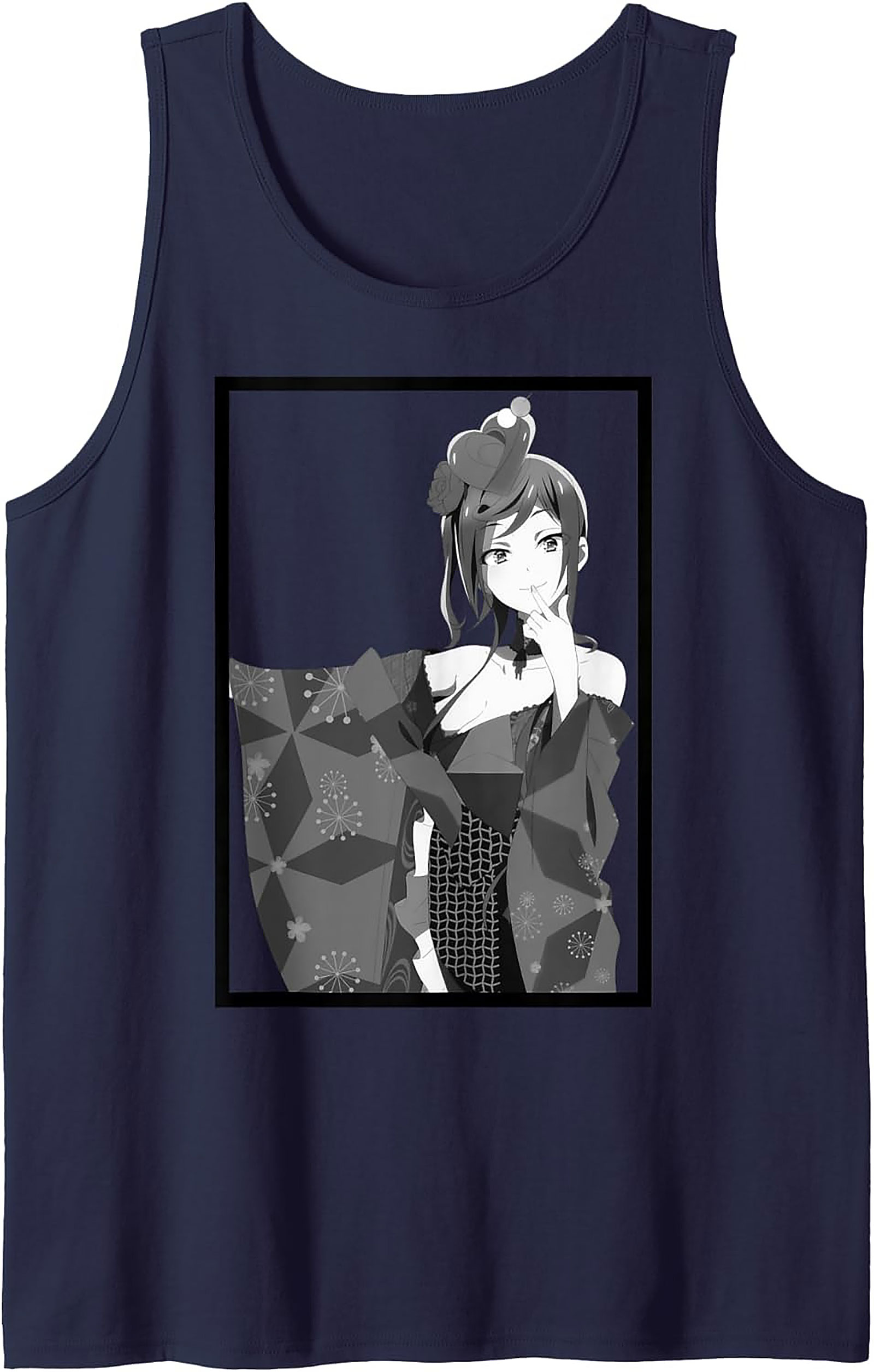 Monochrome Anime Kimono Girl Graphic Tank | Unisex Sleeveless