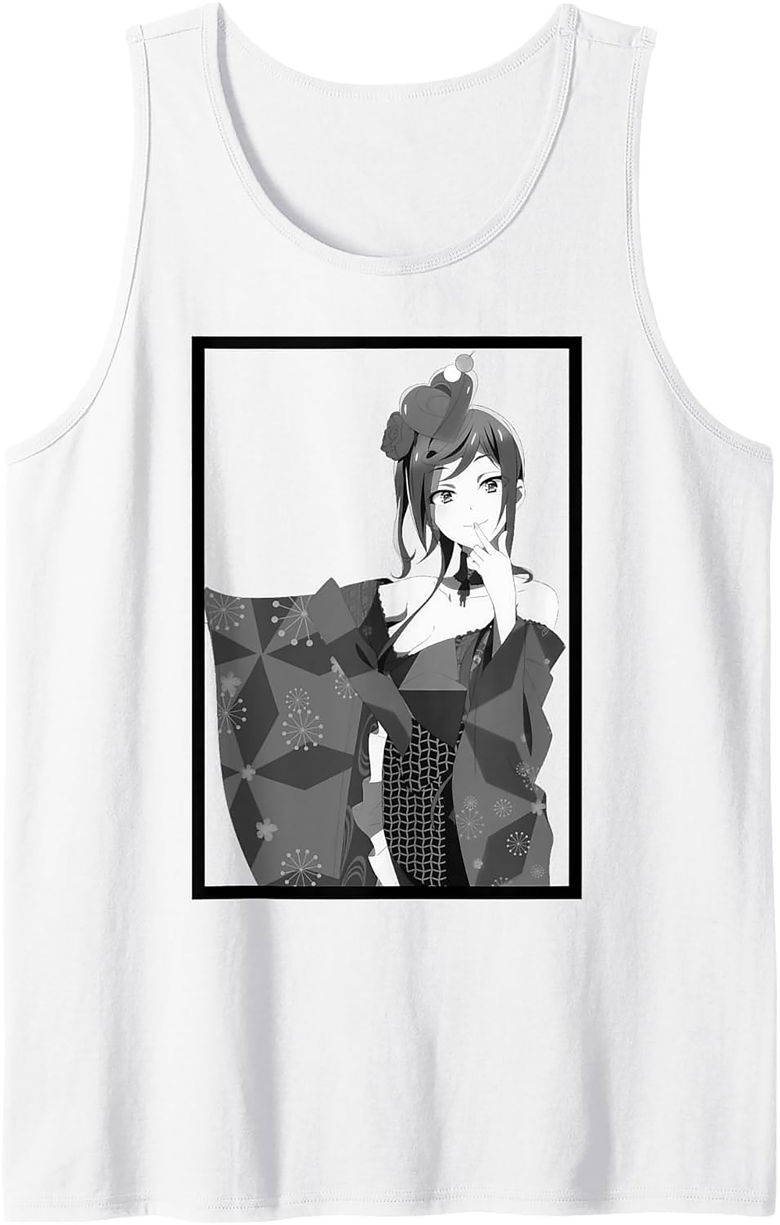 Monochrome Anime Kimono Girl Graphic Tank | Unisex Sleeveless