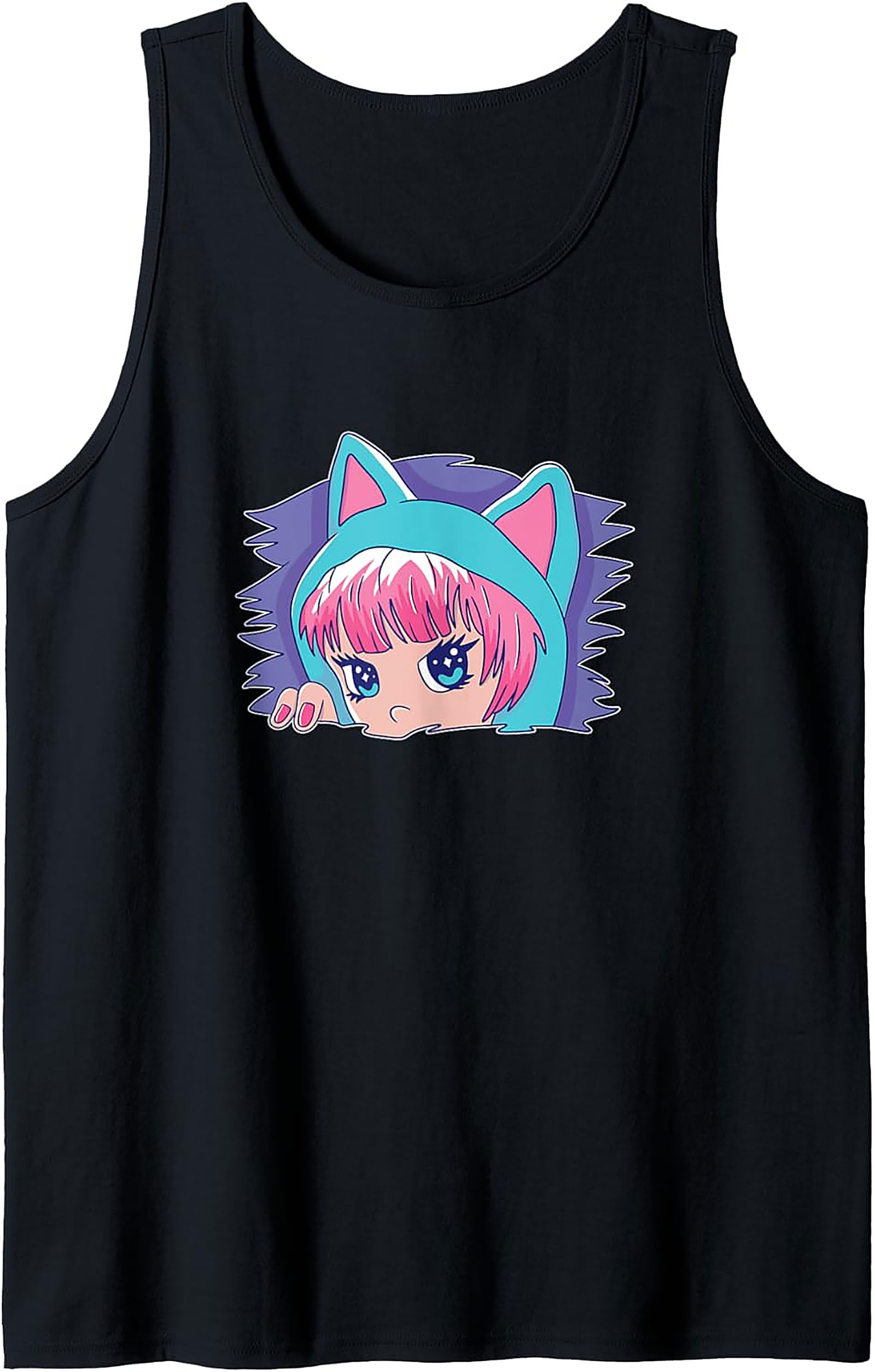 Kawaii Cat Girl Graphic Tank | Retro Anime Sleeveless Shirt