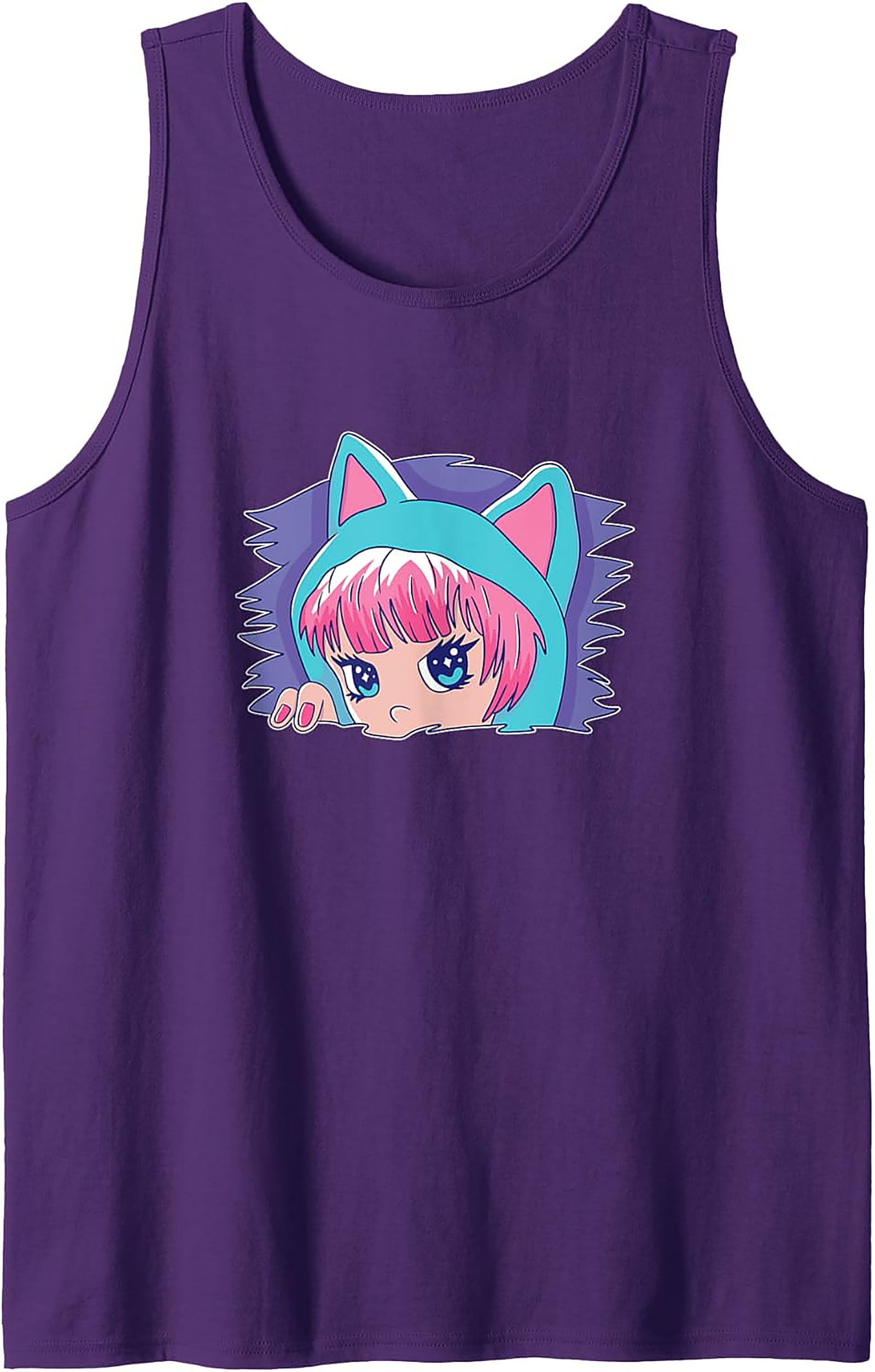 Kawaii Cat Girl Graphic Tank | Retro Anime Sleeveless Shirt