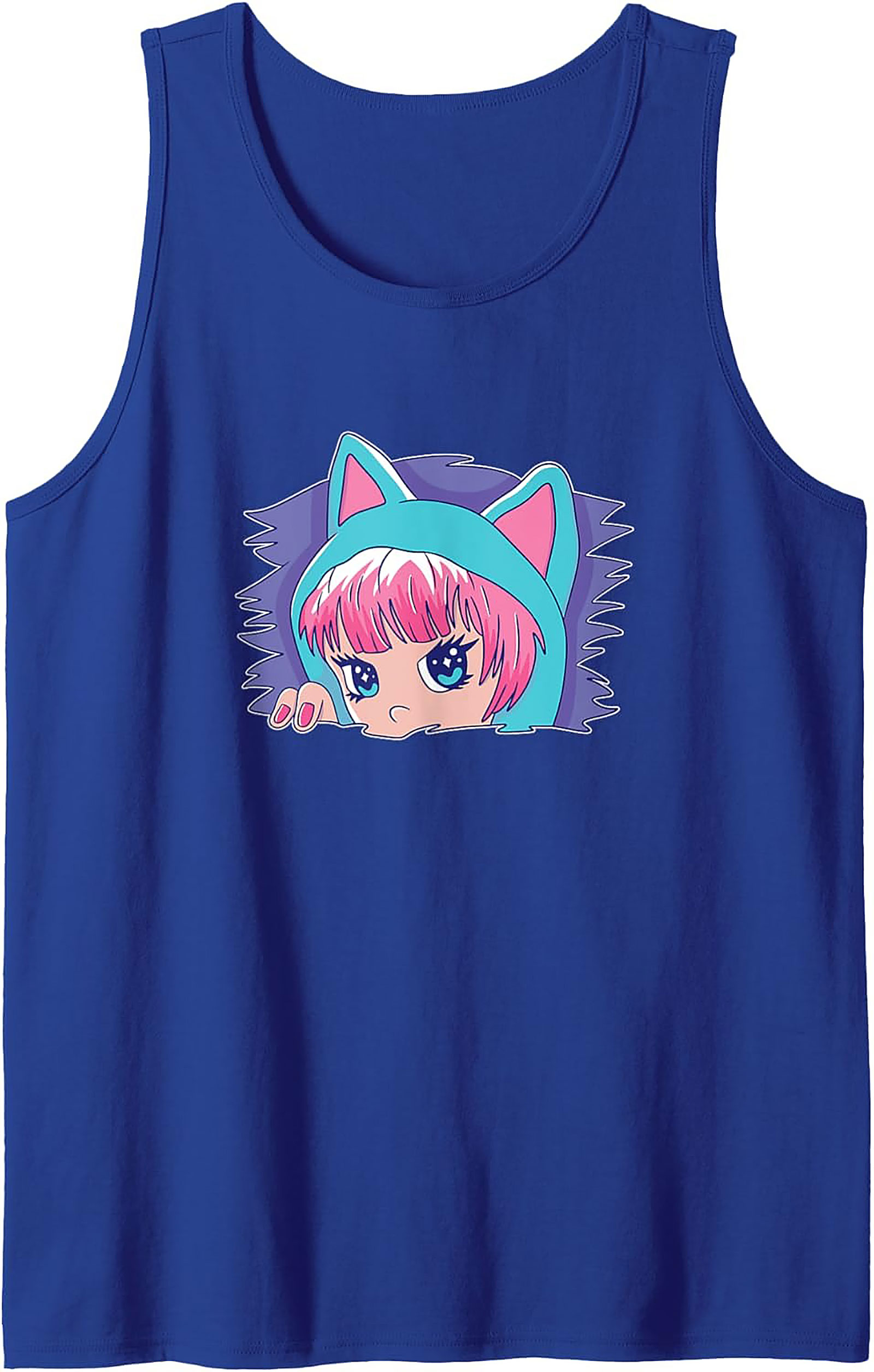 Kawaii Cat Girl Graphic Tank | Retro Anime Sleeveless Shirt