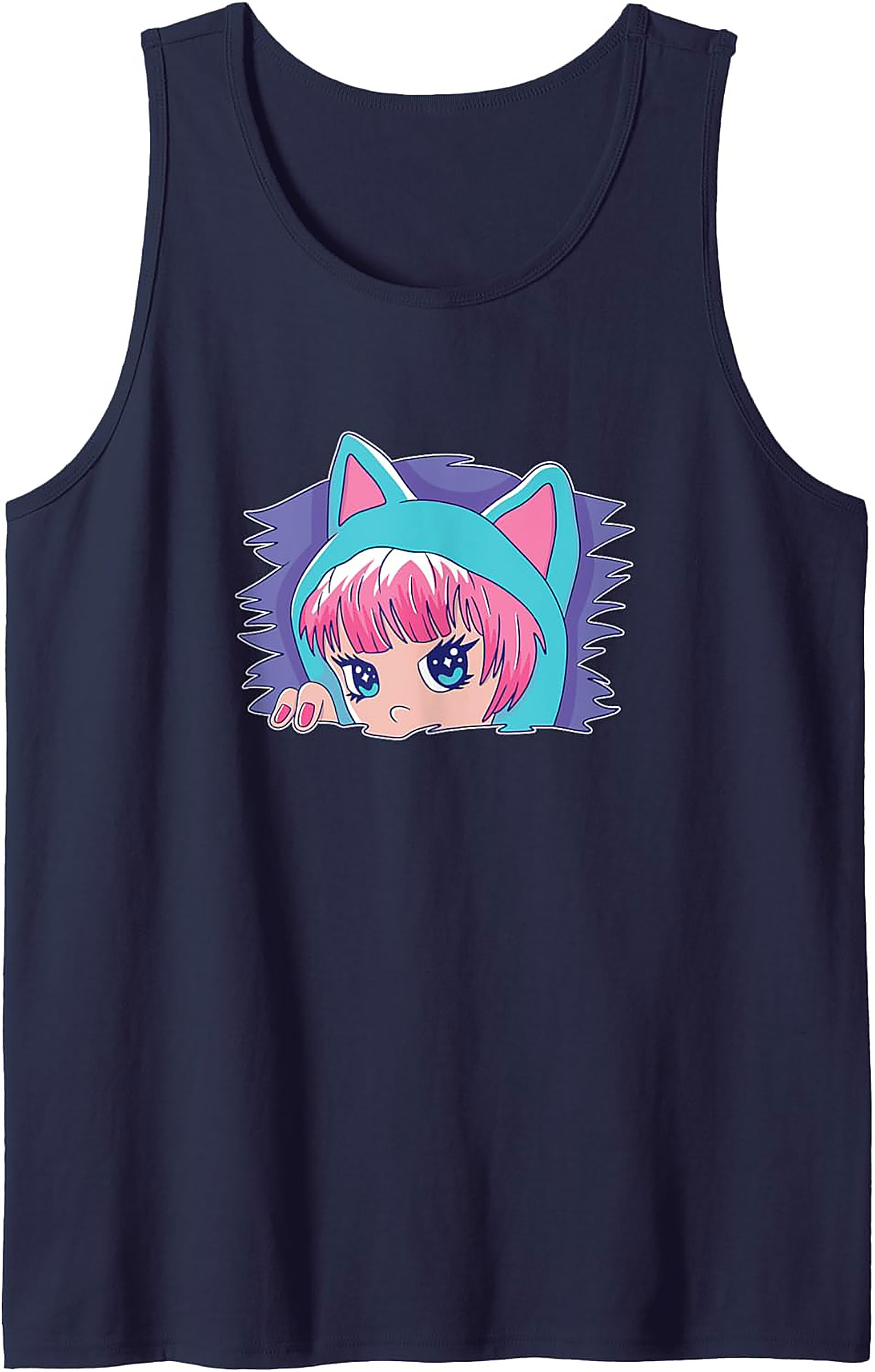Kawaii Cat Girl Graphic Tank | Retro Anime Sleeveless Shirt