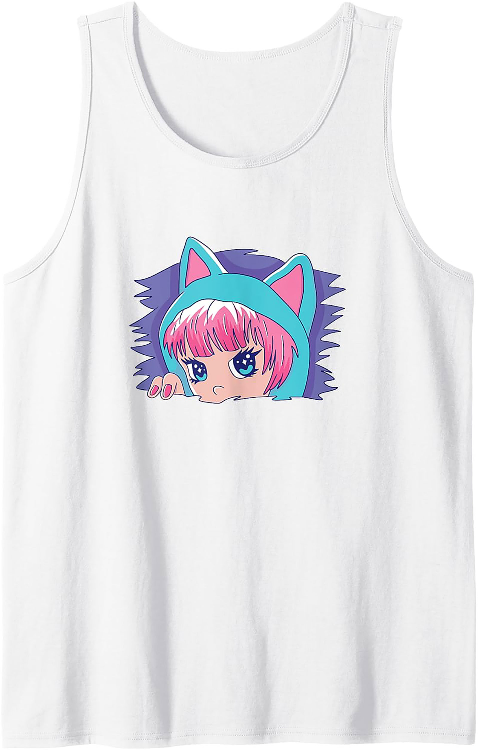 Kawaii Cat Girl Graphic Tank | Retro Anime Sleeveless Shirt