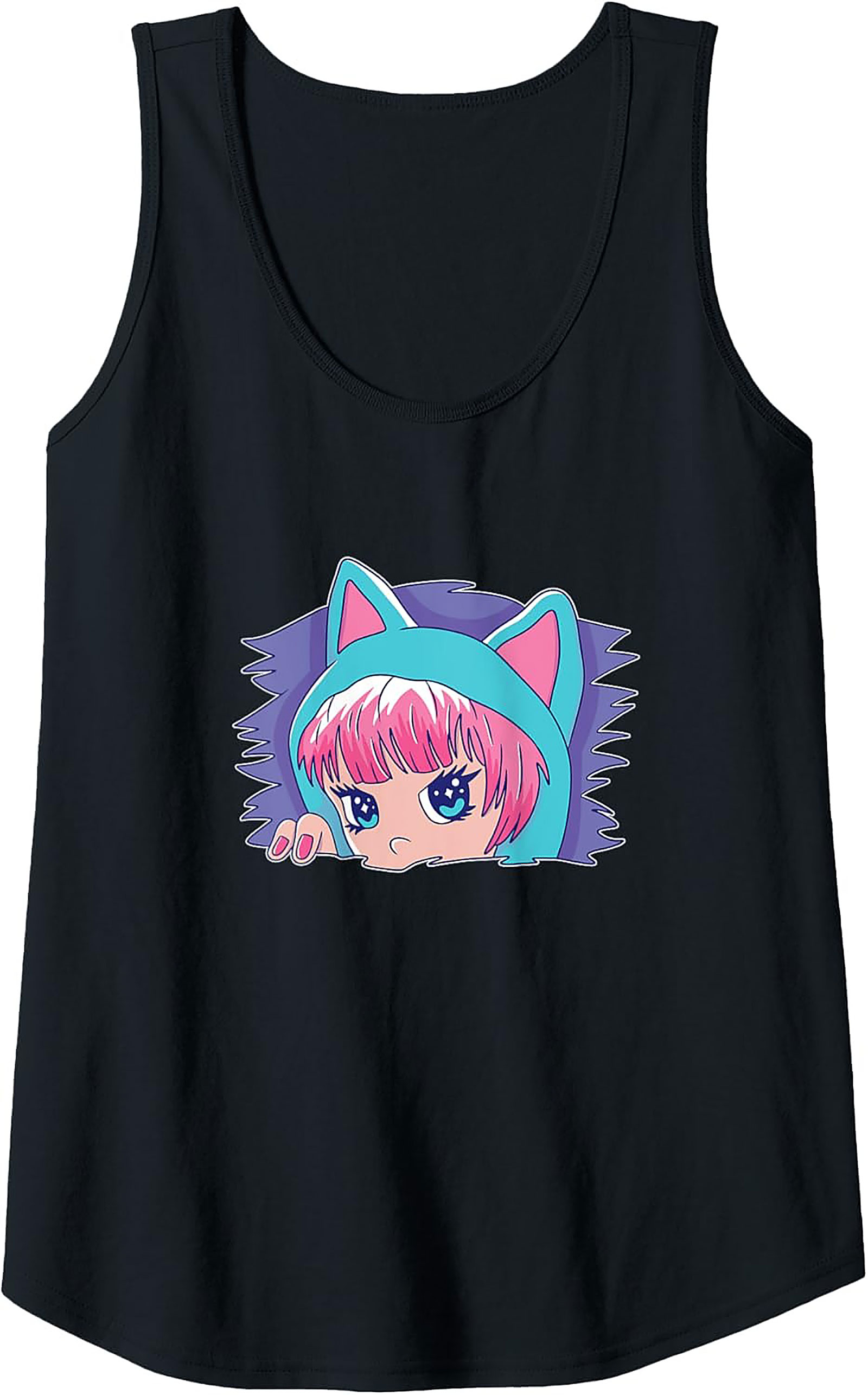 Kawaii Cat Girl Graphic Tank | Retro Anime Sleeveless Shirt