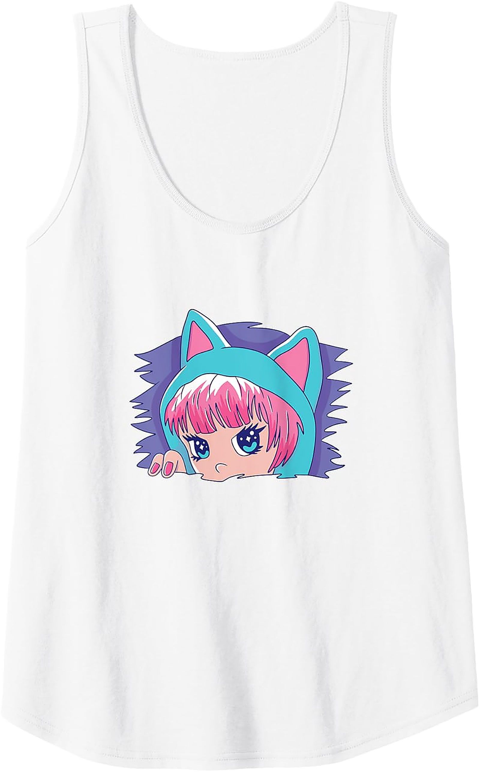 Kawaii Cat Girl Graphic Tank | Retro Anime Sleeveless Shirt
