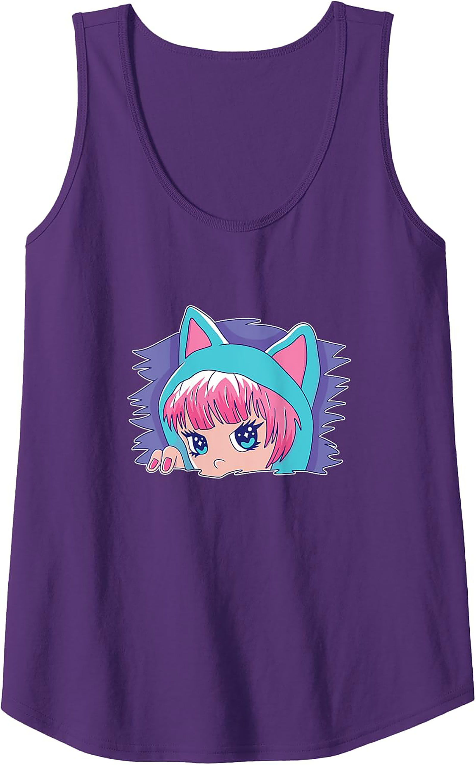 Kawaii Cat Girl Graphic Tank | Retro Anime Sleeveless Shirt