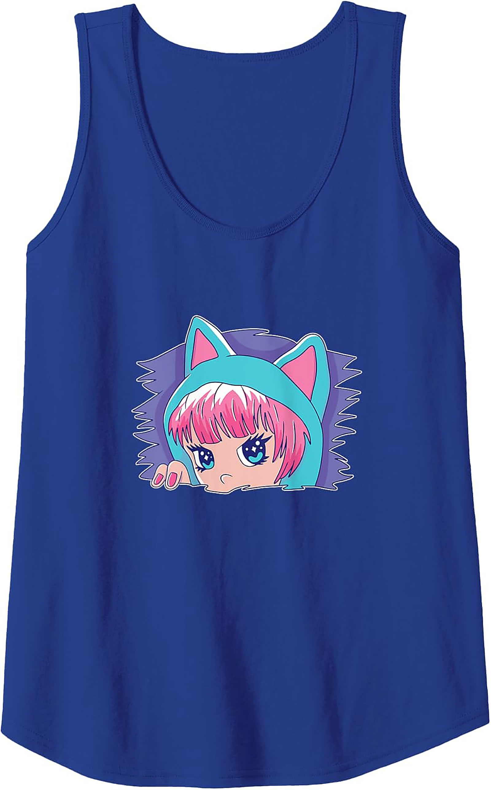 Kawaii Cat Girl Graphic Tank | Retro Anime Sleeveless Shirt