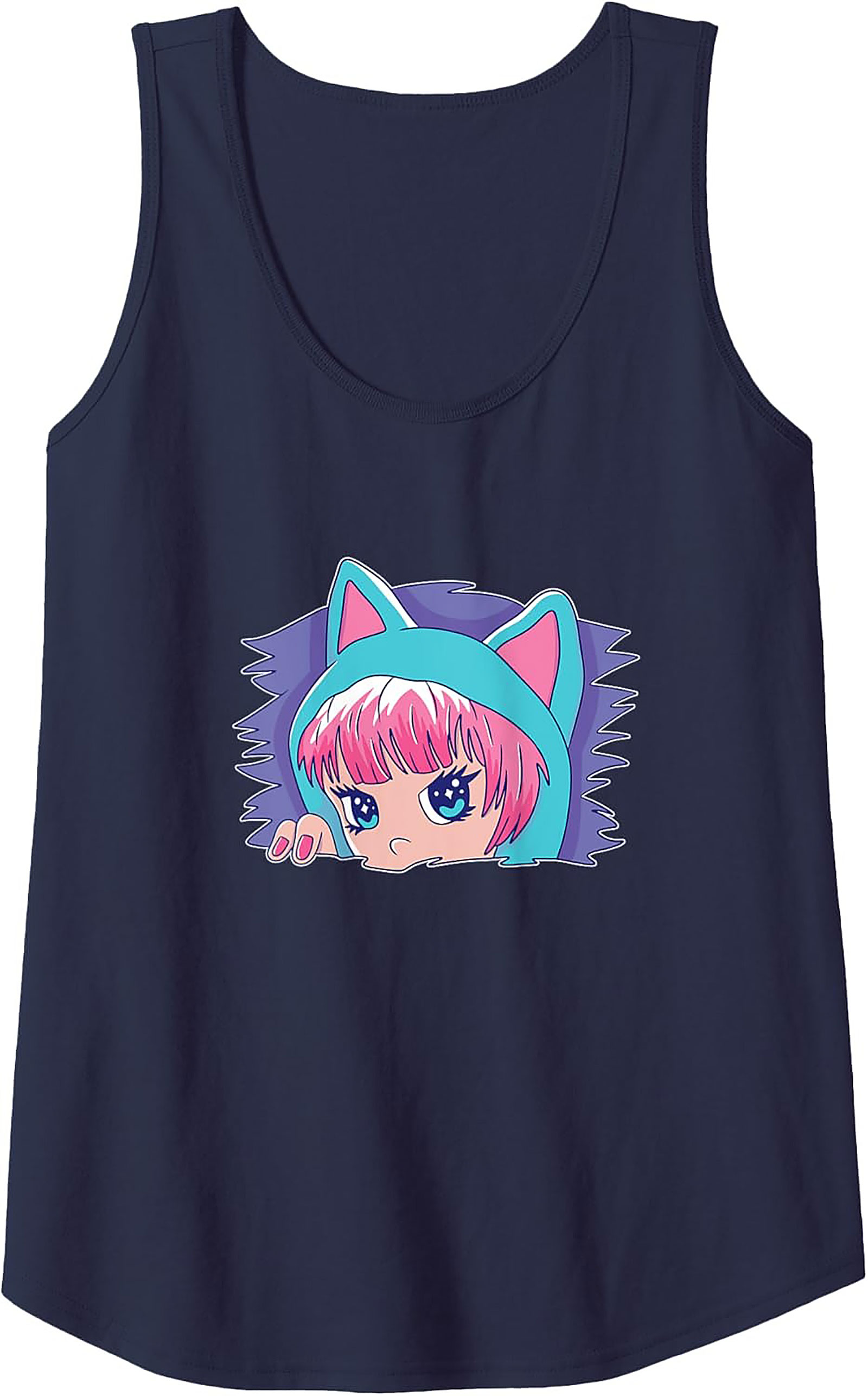 Kawaii Cat Girl Graphic Tank | Retro Anime Sleeveless Shirt