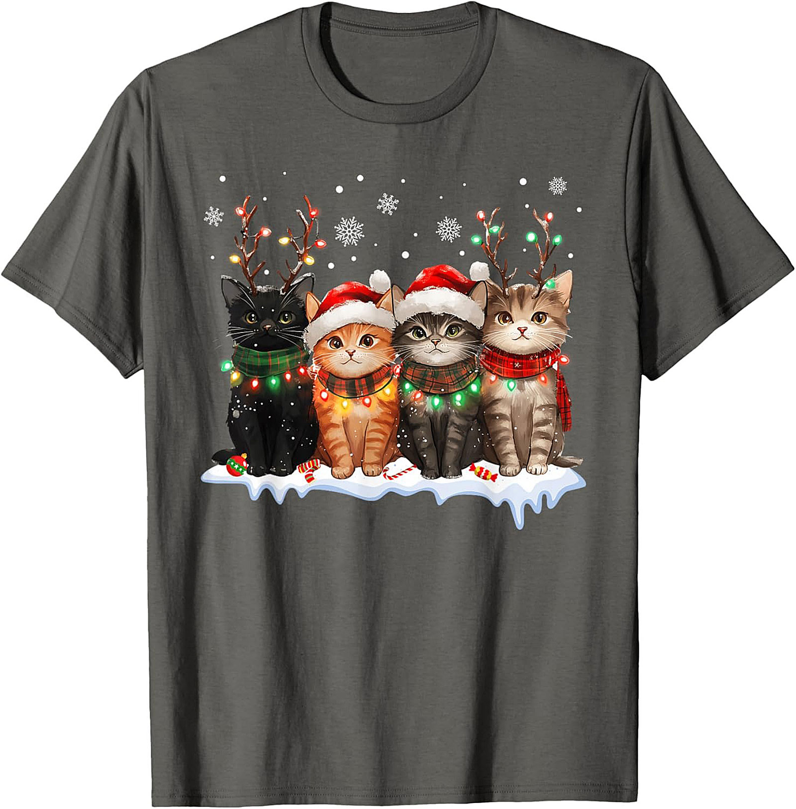 Cute Christmas Cat T-shirt Funny Holiday Kitten Graphic Tee