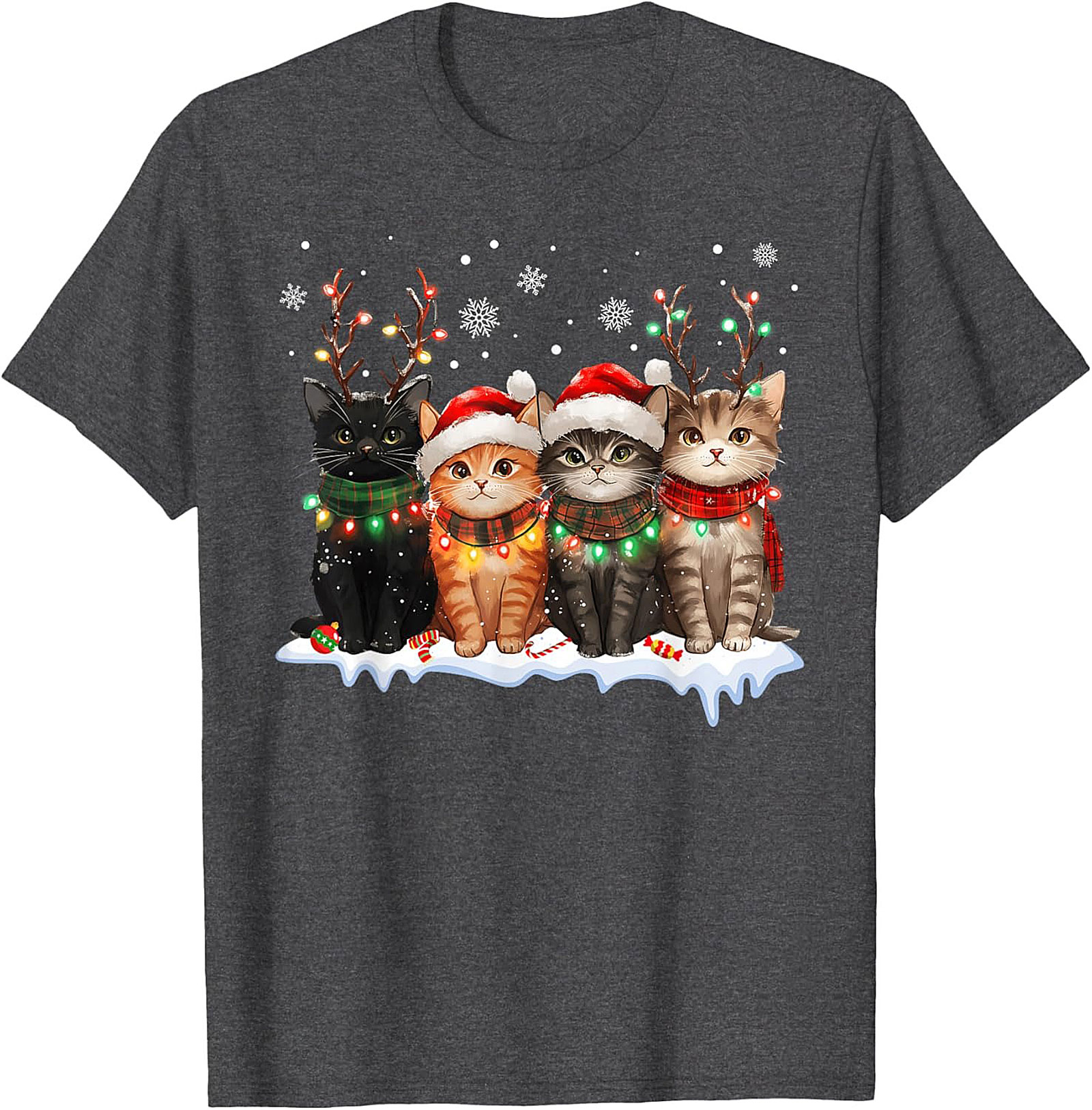 Cute Christmas Cat T-shirt Funny Holiday Kitten Graphic Tee