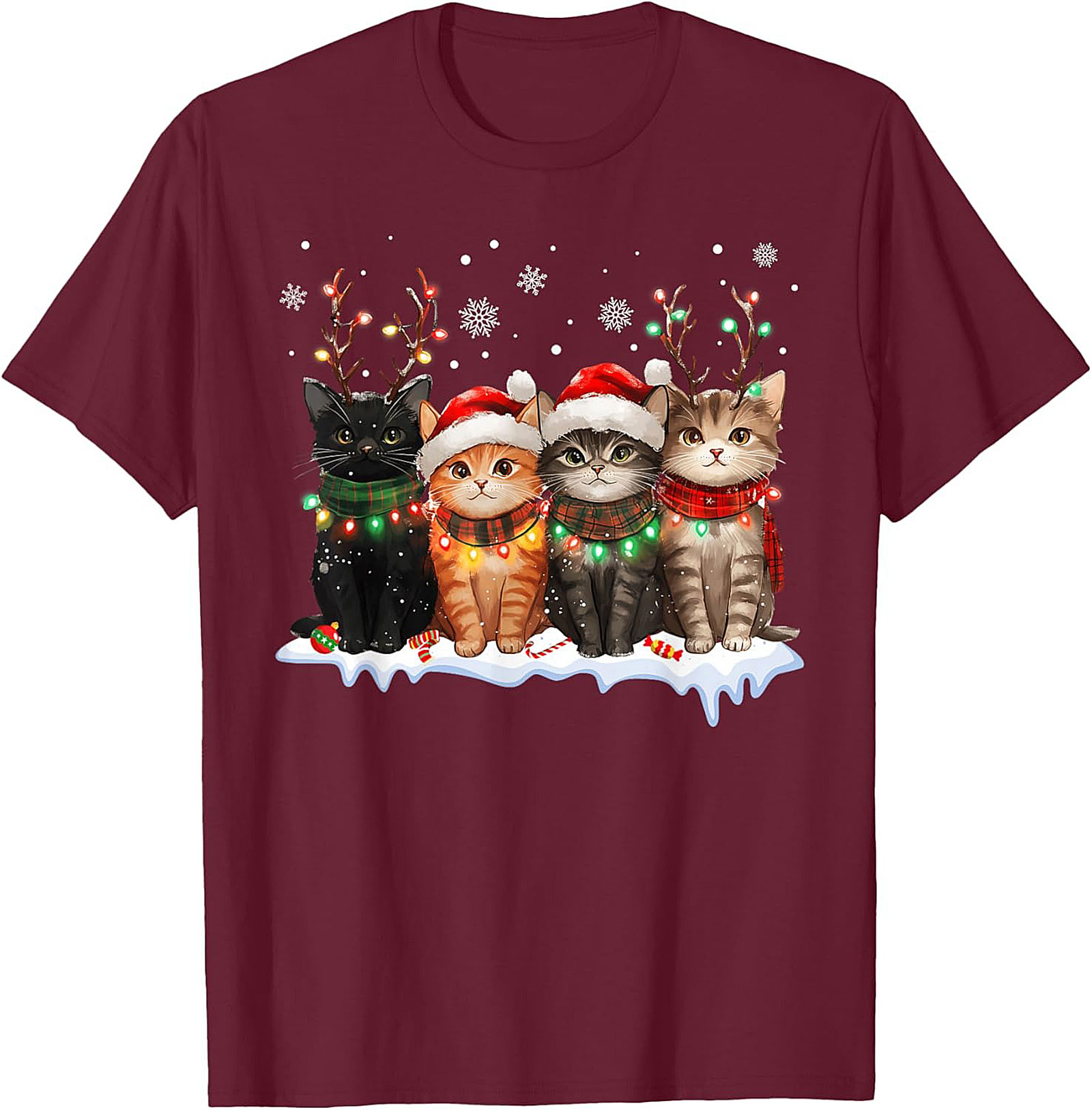 Cute Christmas Cat T-shirt Funny Holiday Kitten Graphic Tee