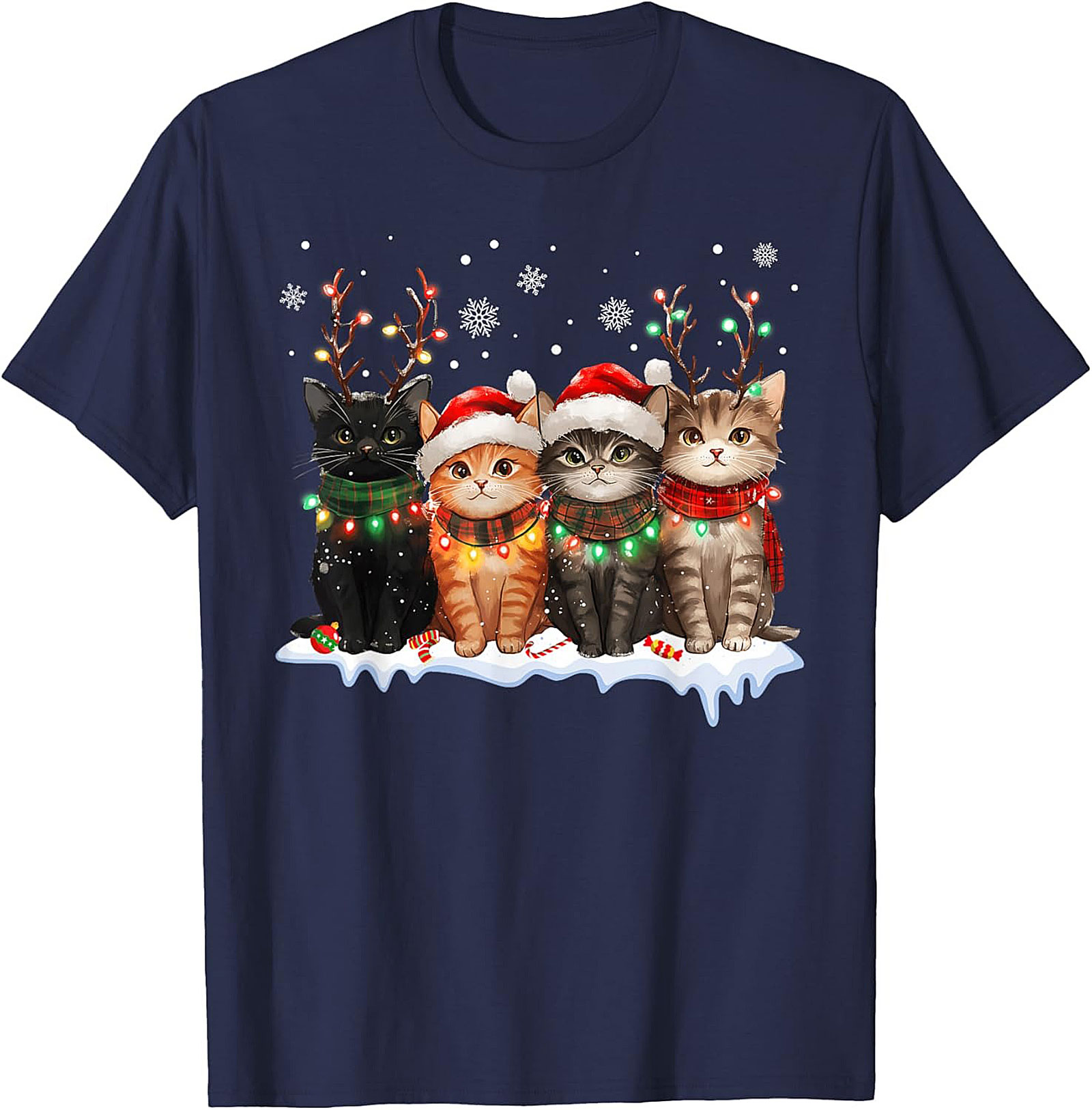 Cute Christmas Cat T-shirt Funny Holiday Kitten Graphic Tee
