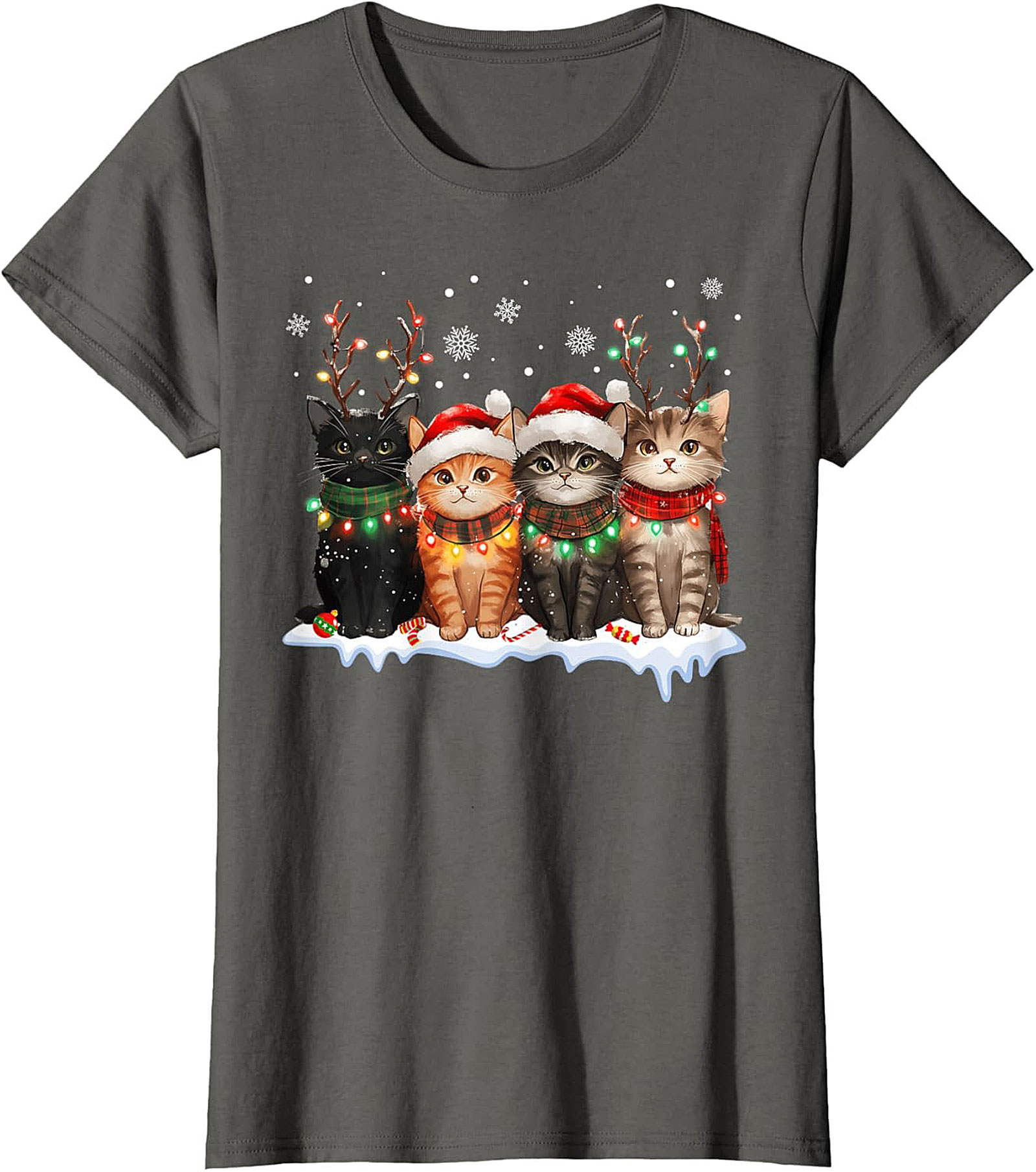 Cute Christmas Cat T-shirt Funny Holiday Kitten Graphic Tee