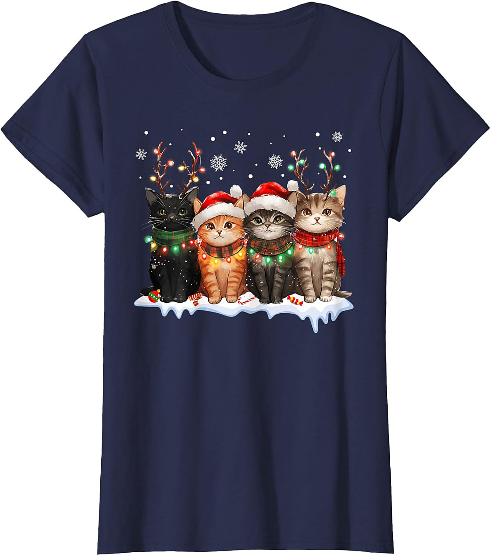 Cute Christmas Cat T-shirt Funny Holiday Kitten Graphic Tee
