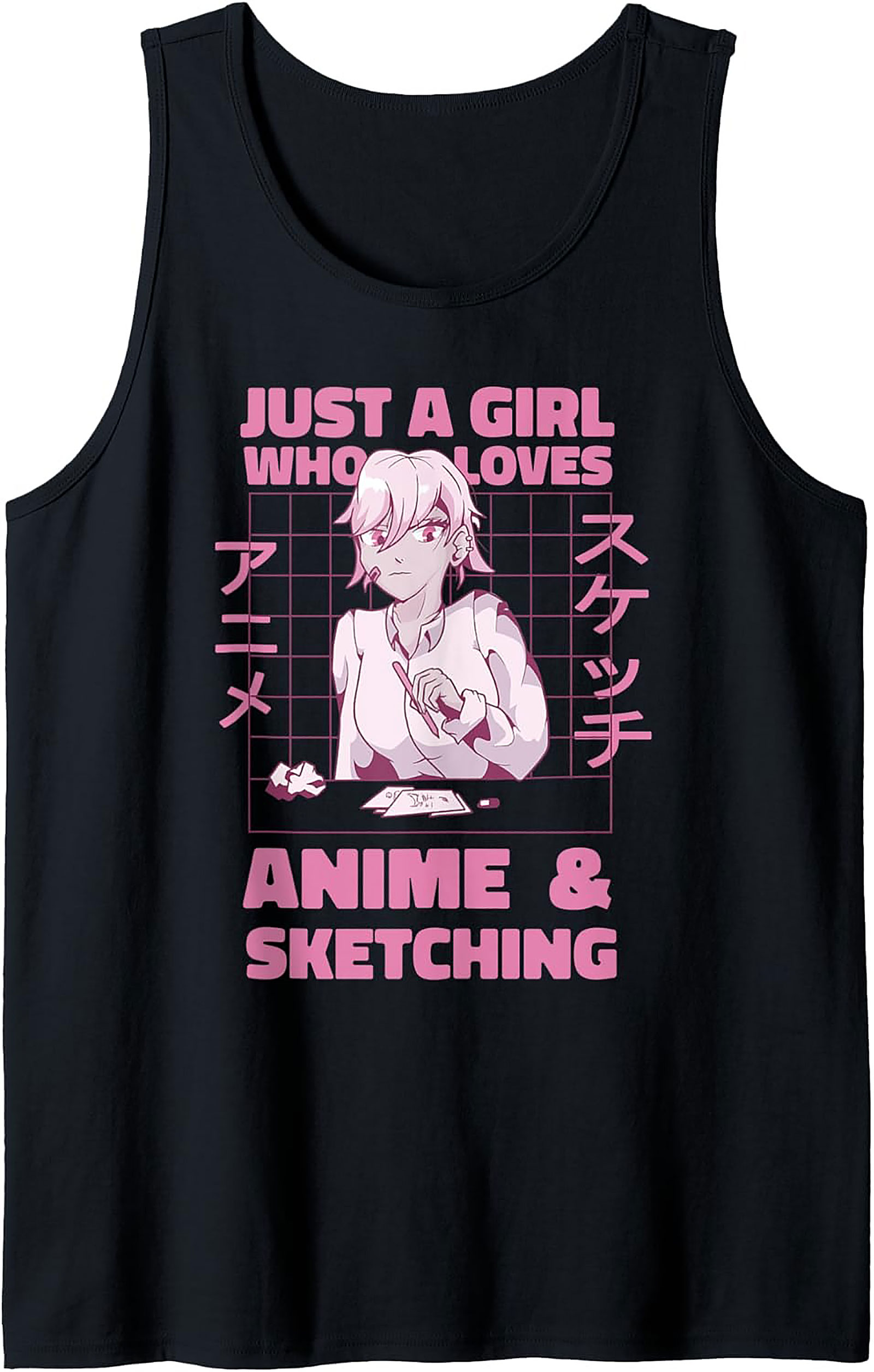 Anime Sketching Graphic Tank | Fun Artist Sleeveless Shirt