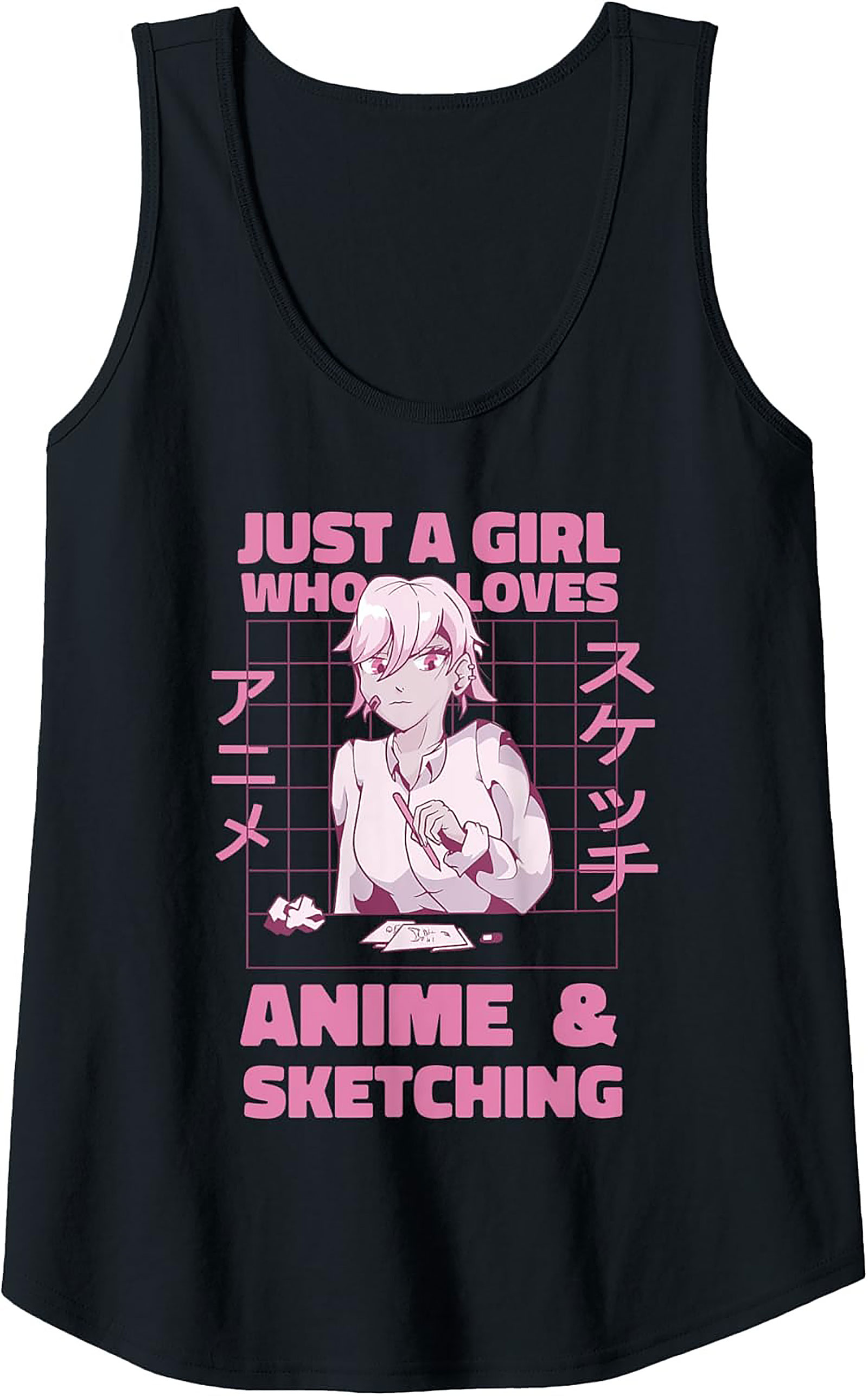 Anime Sketching Graphic Tank | Fun Artist Sleeveless Shirt