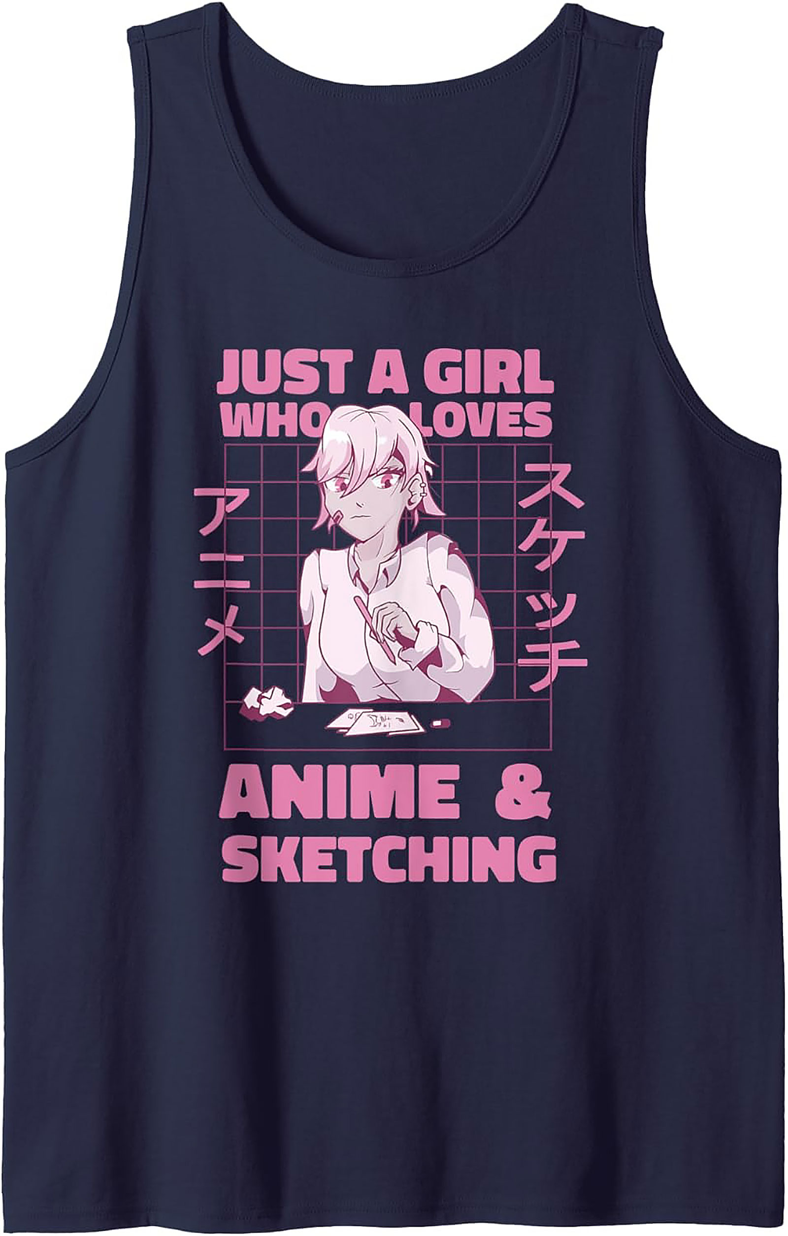 Anime Sketching Graphic Tank | Fun Artist Sleeveless Shirt