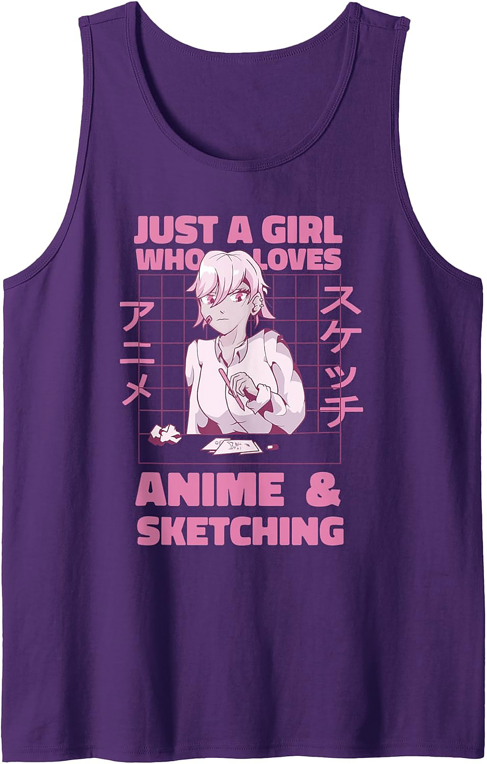 Anime Sketching Graphic Tank | Fun Artist Sleeveless Shirt