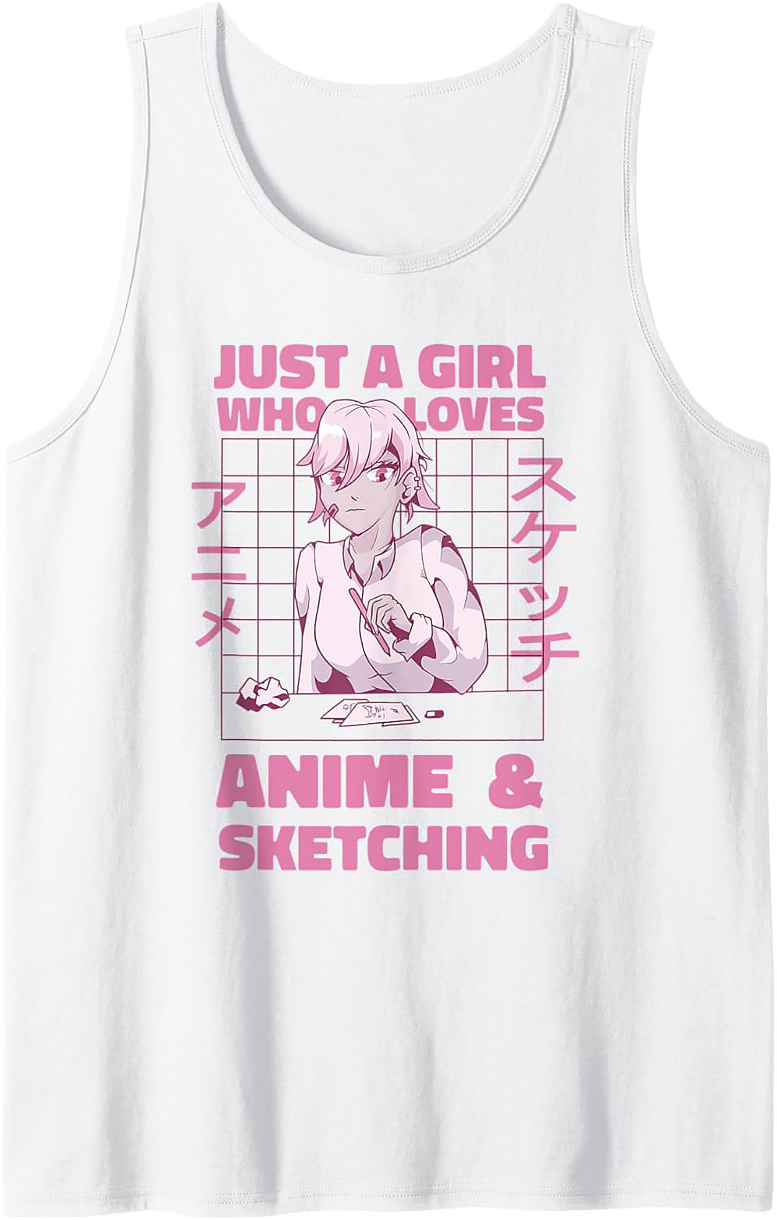 Anime Sketching Graphic Tank | Fun Artist Sleeveless Shirt