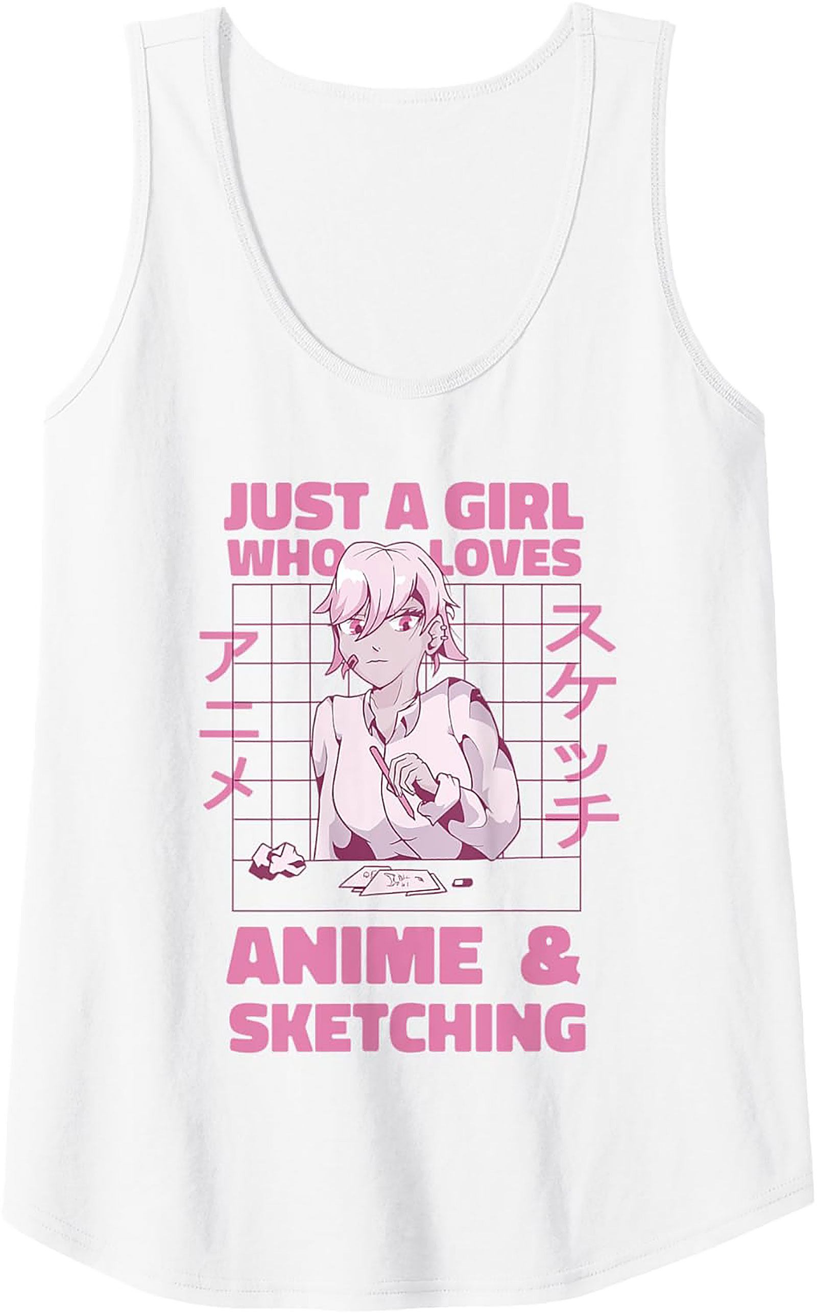 Anime Sketching Graphic Tank | Fun Artist Sleeveless Shirt