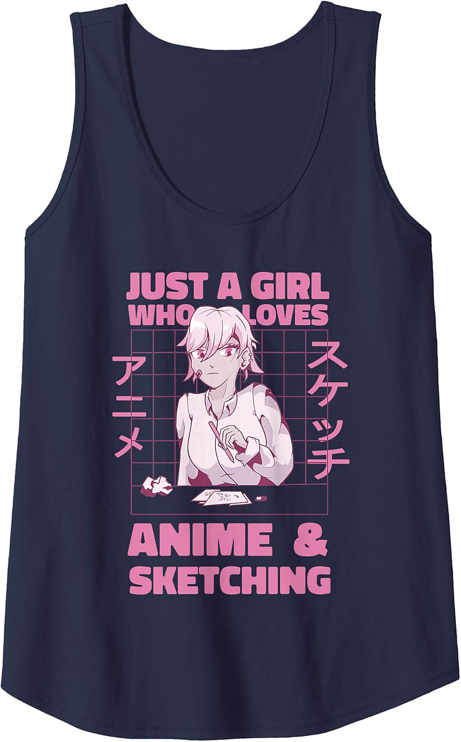Anime Sketching Graphic Tank | Fun Artist Sleeveless Shirt