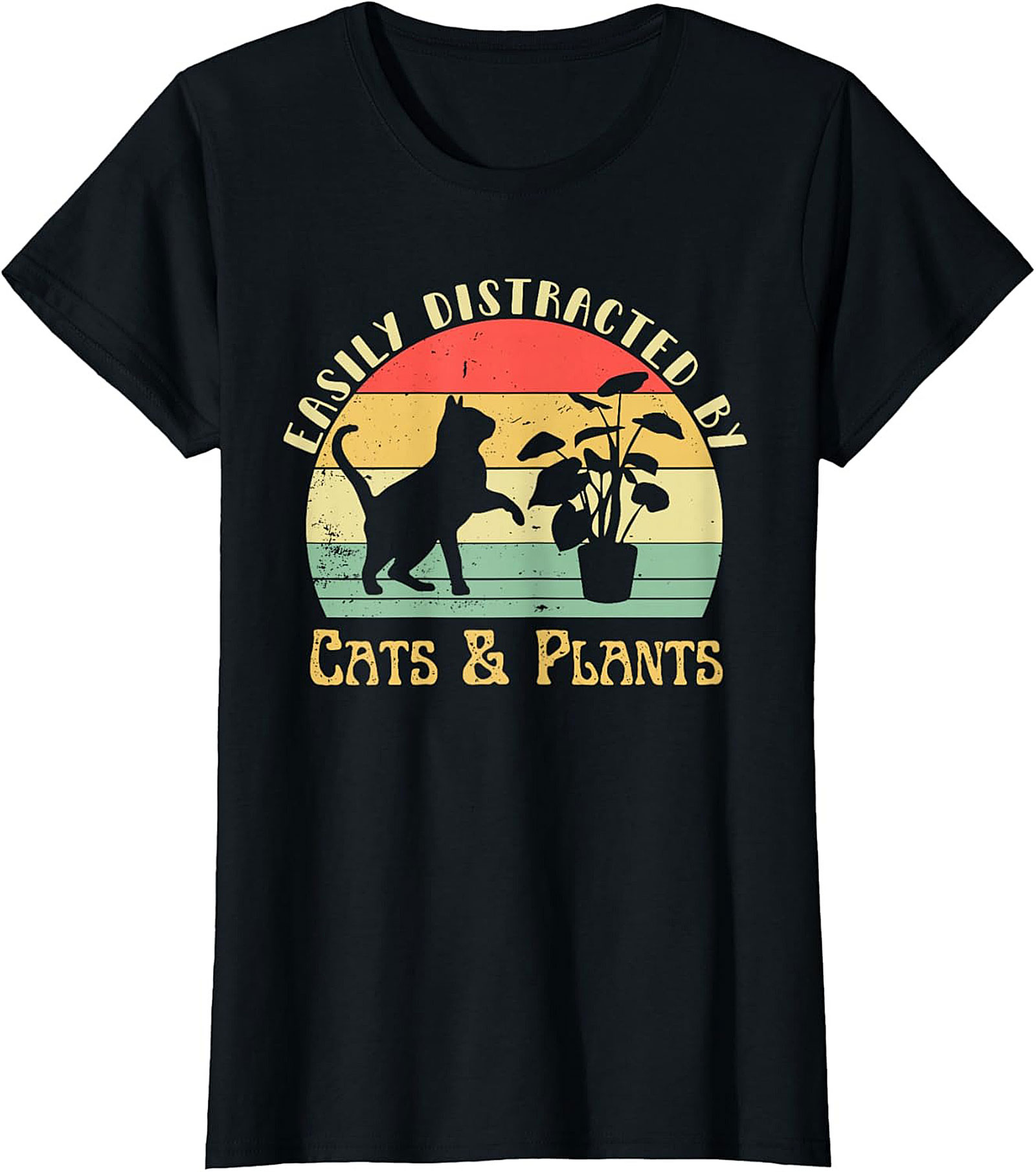 Cats & Plants Funny T-shirt Retro Cat Lover Graphic Tee