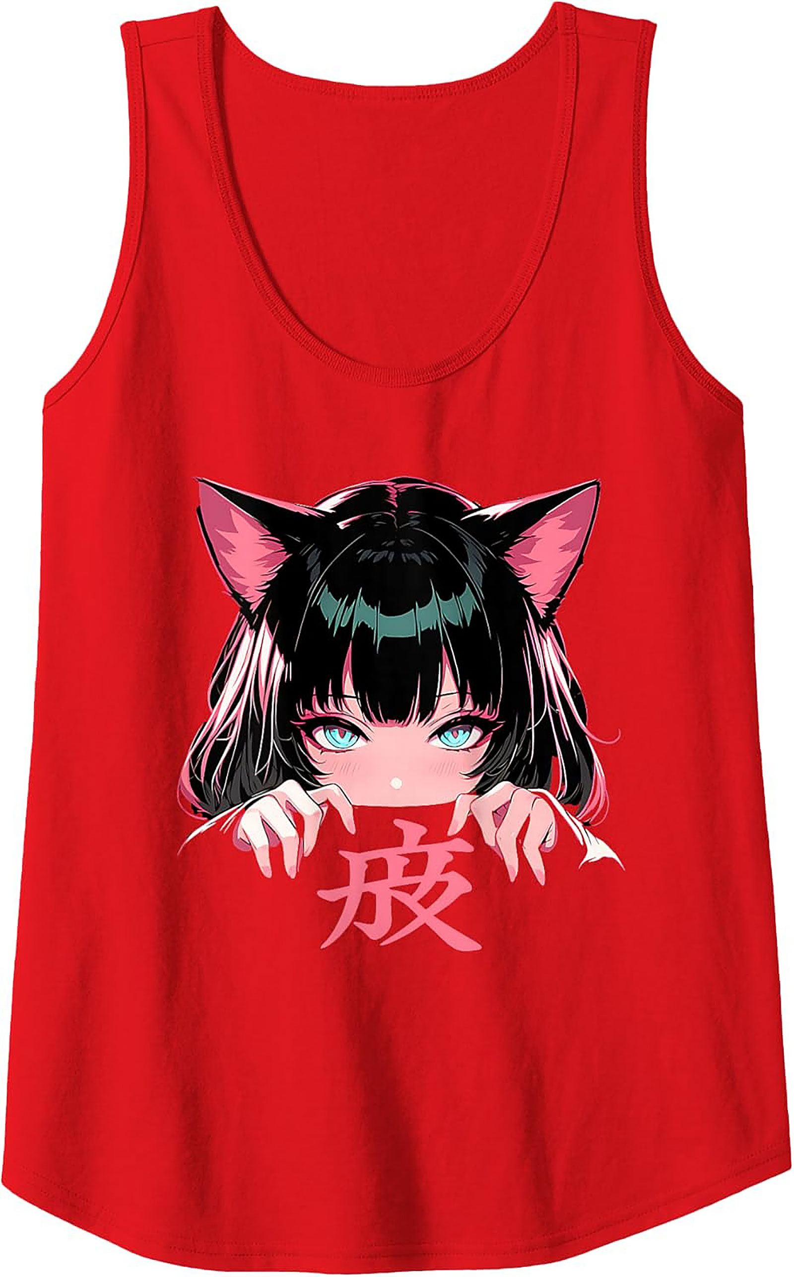 Anime Cat Girl Graphic Tank Top | Neko E-Girl Sleeveless Shirt