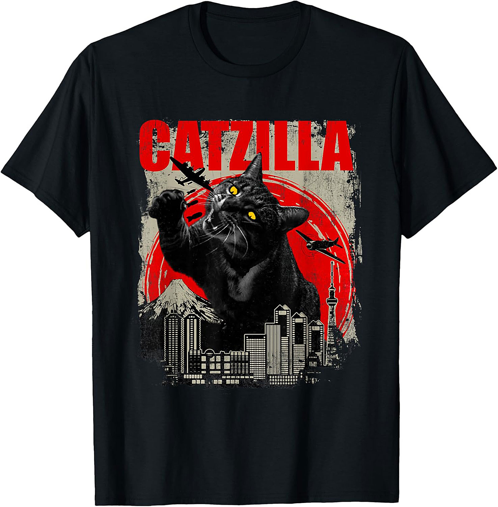 Catzilla T-shirt Funny Kaiju Cat Graphic Tee Soft Cotton