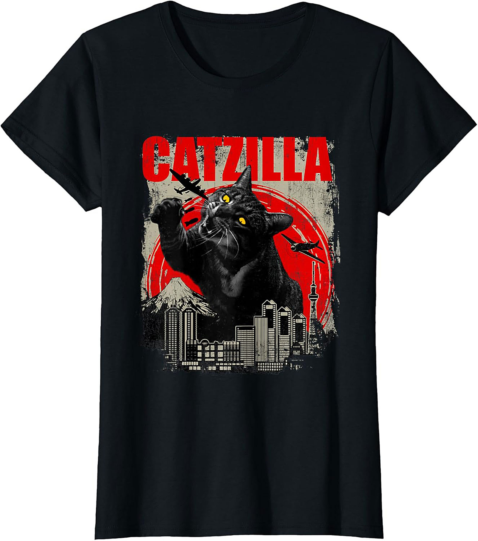 Catzilla T-shirt Funny Kaiju Cat Graphic Tee Soft Cotton