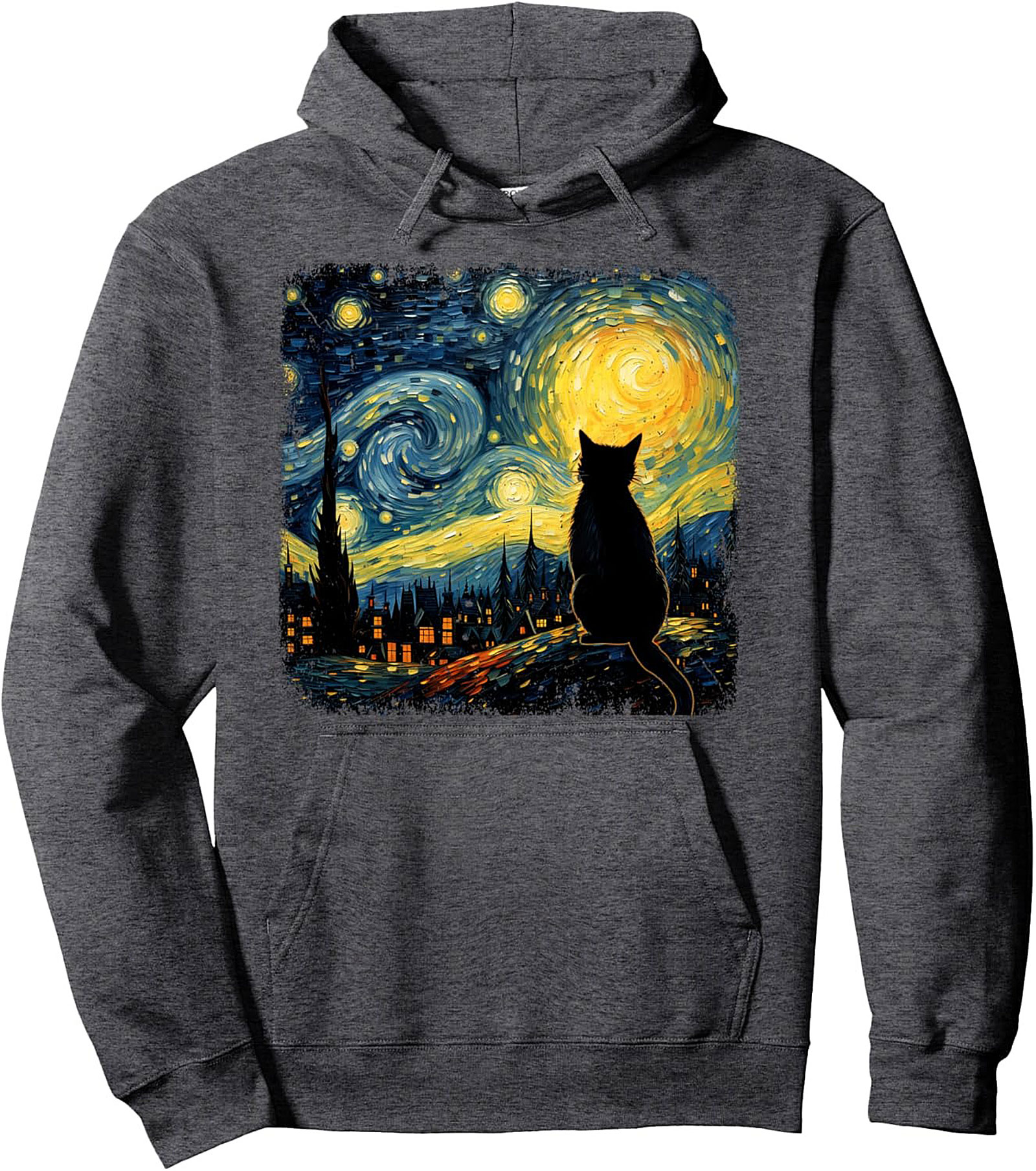 Starry Night Cat Pullover Hoodie Van Gogh Graphic