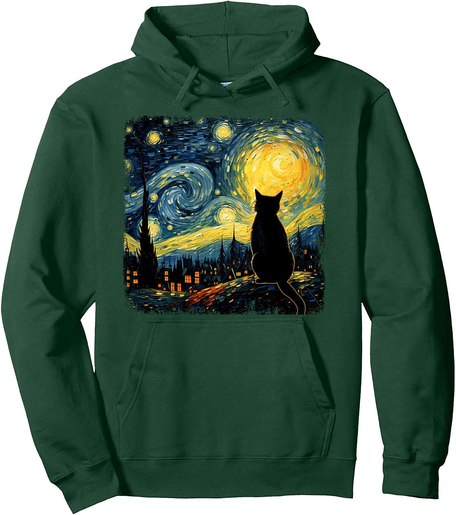 Starry Night Cat Pullover Hoodie Van Gogh Graphic