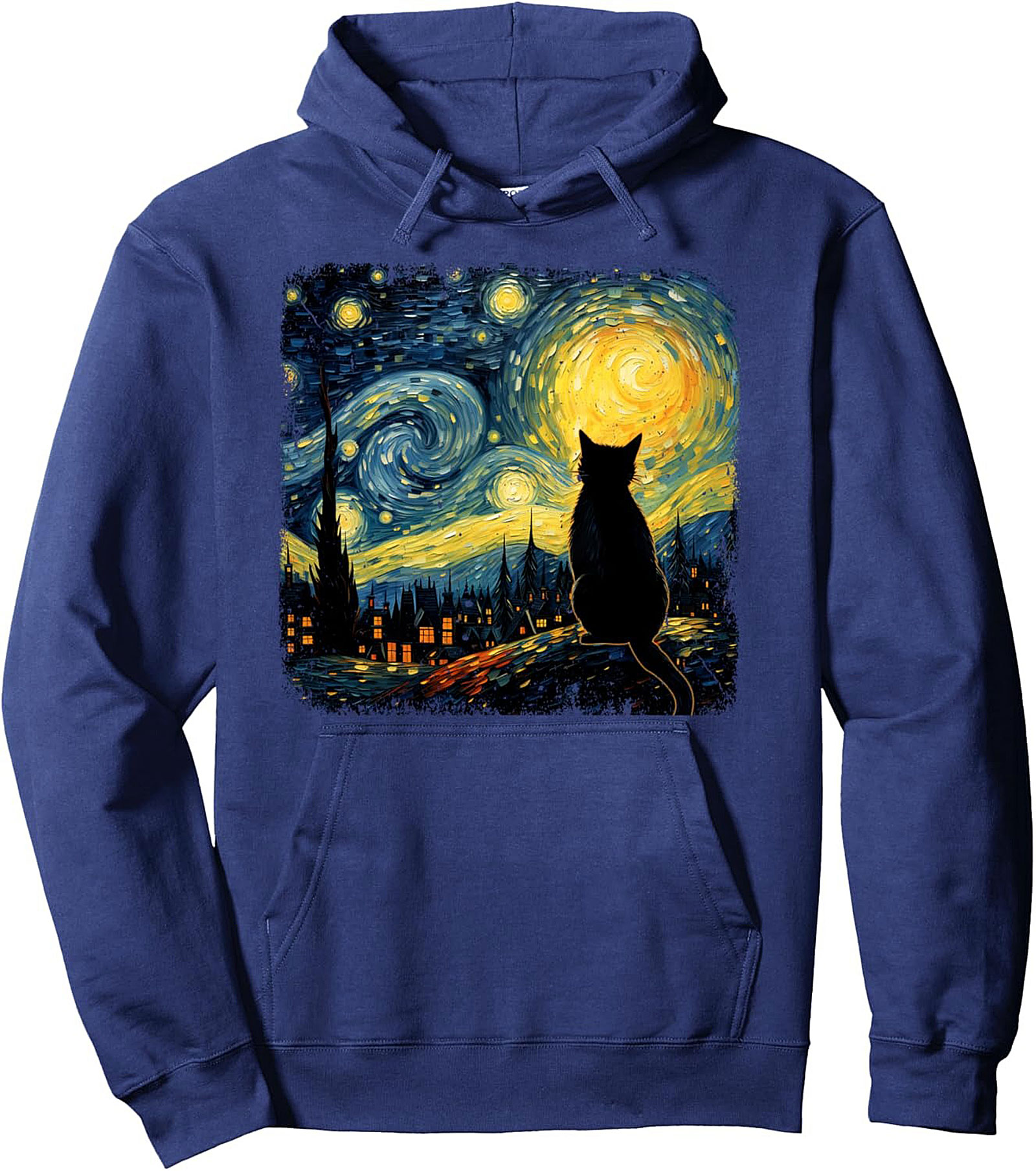 Starry Night Cat Pullover Hoodie Van Gogh Graphic