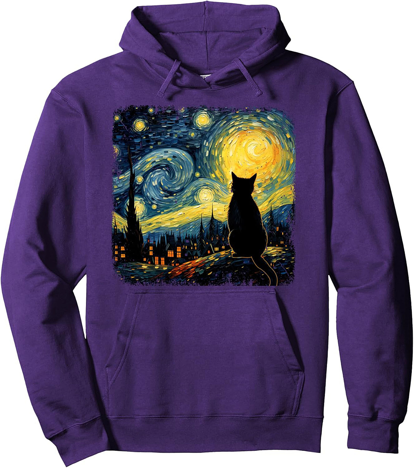 Starry Night Cat Pullover Hoodie Van Gogh Graphic