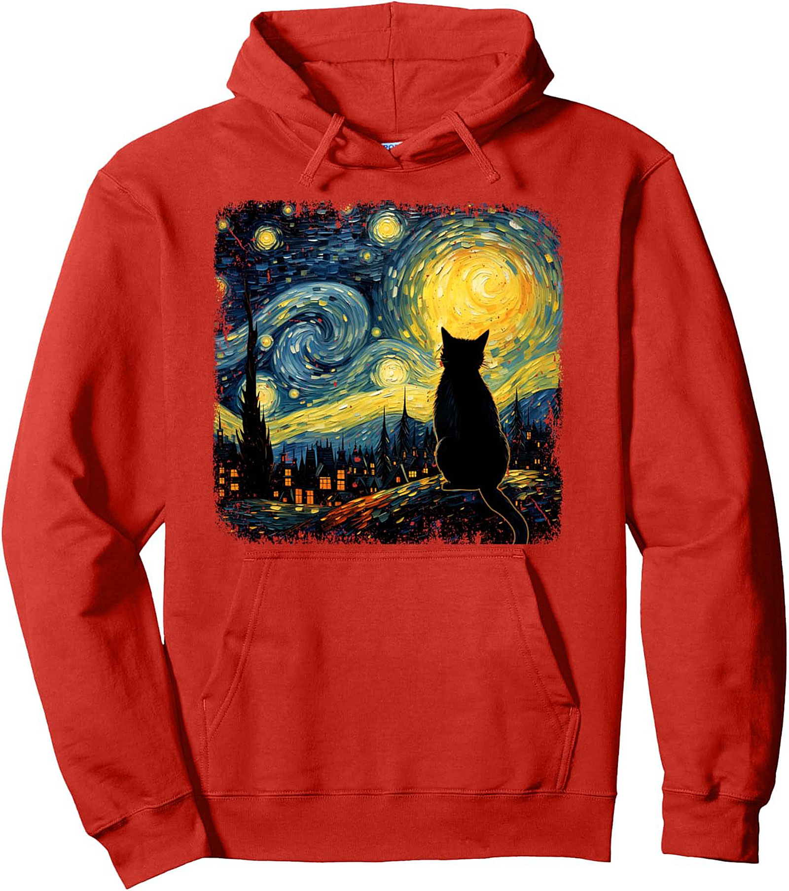 Starry Night Cat Pullover Hoodie Van Gogh Graphic