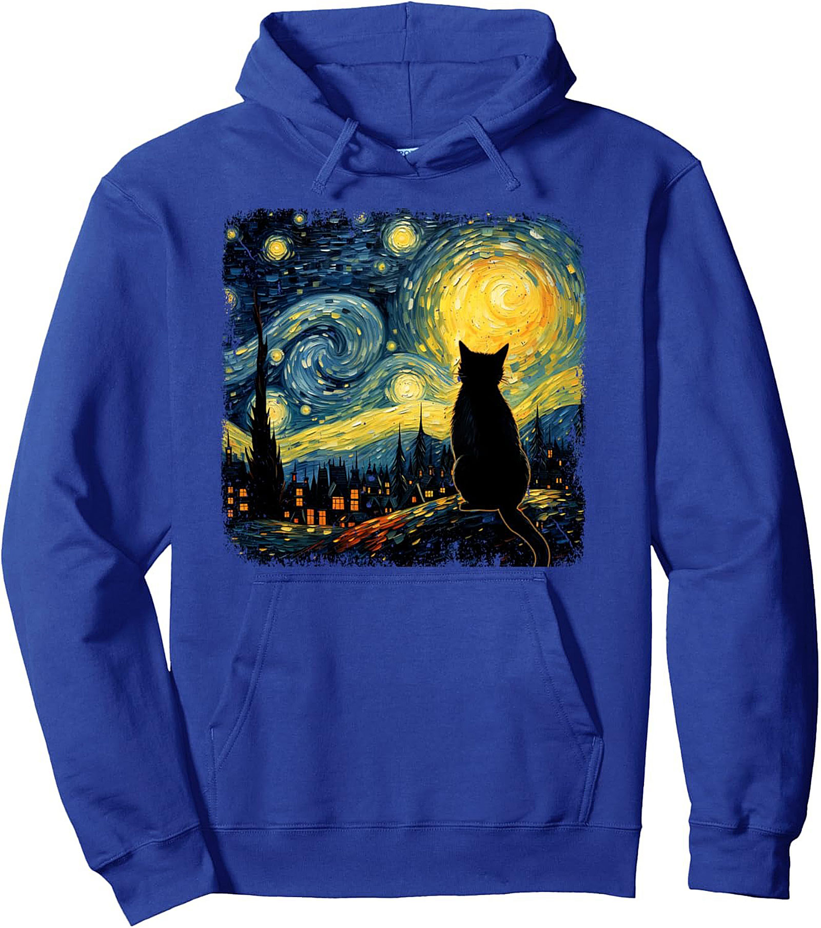 Starry Night Cat Pullover Hoodie Van Gogh Graphic