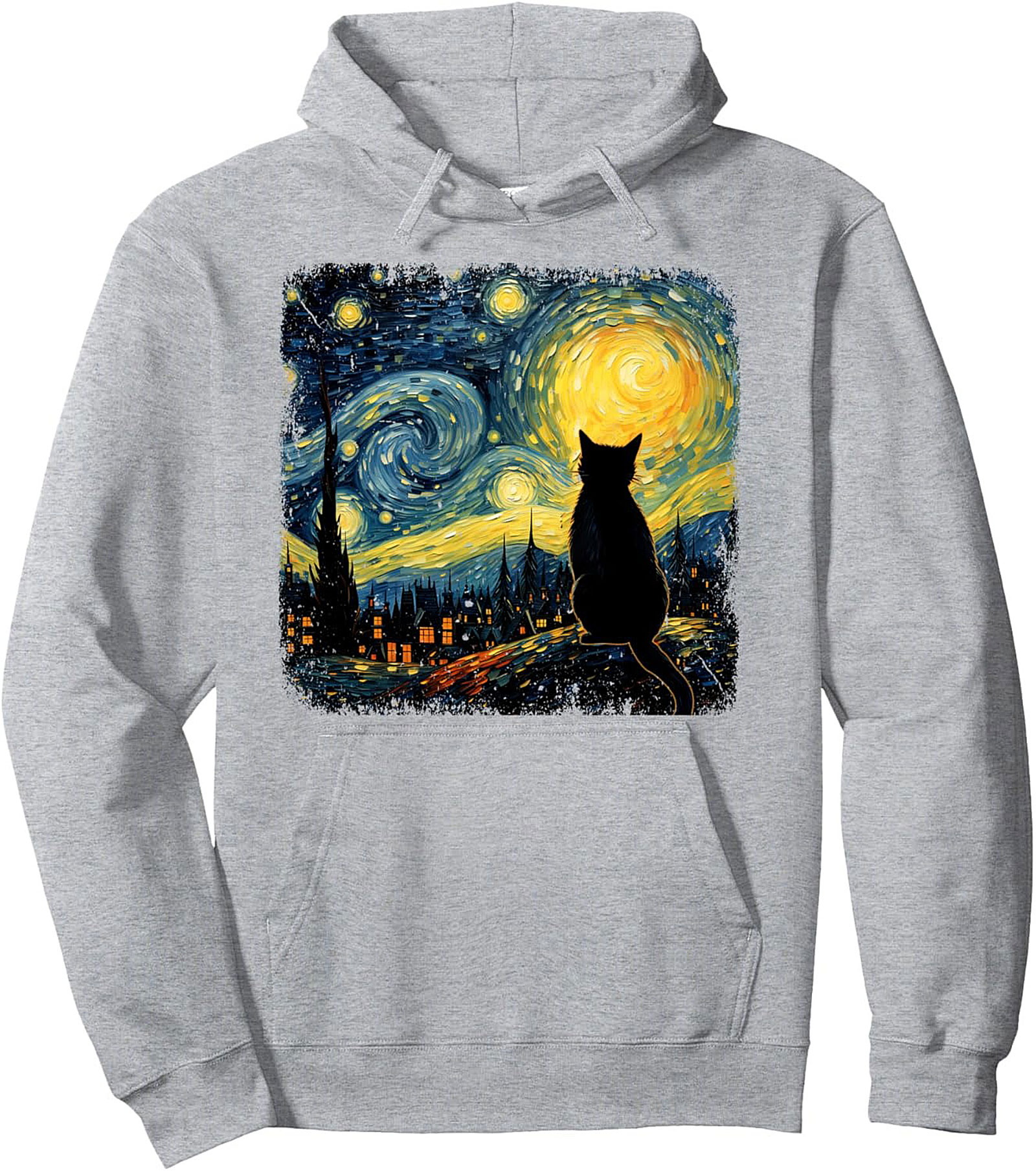 Starry Night Cat Pullover Hoodie Van Gogh Graphic