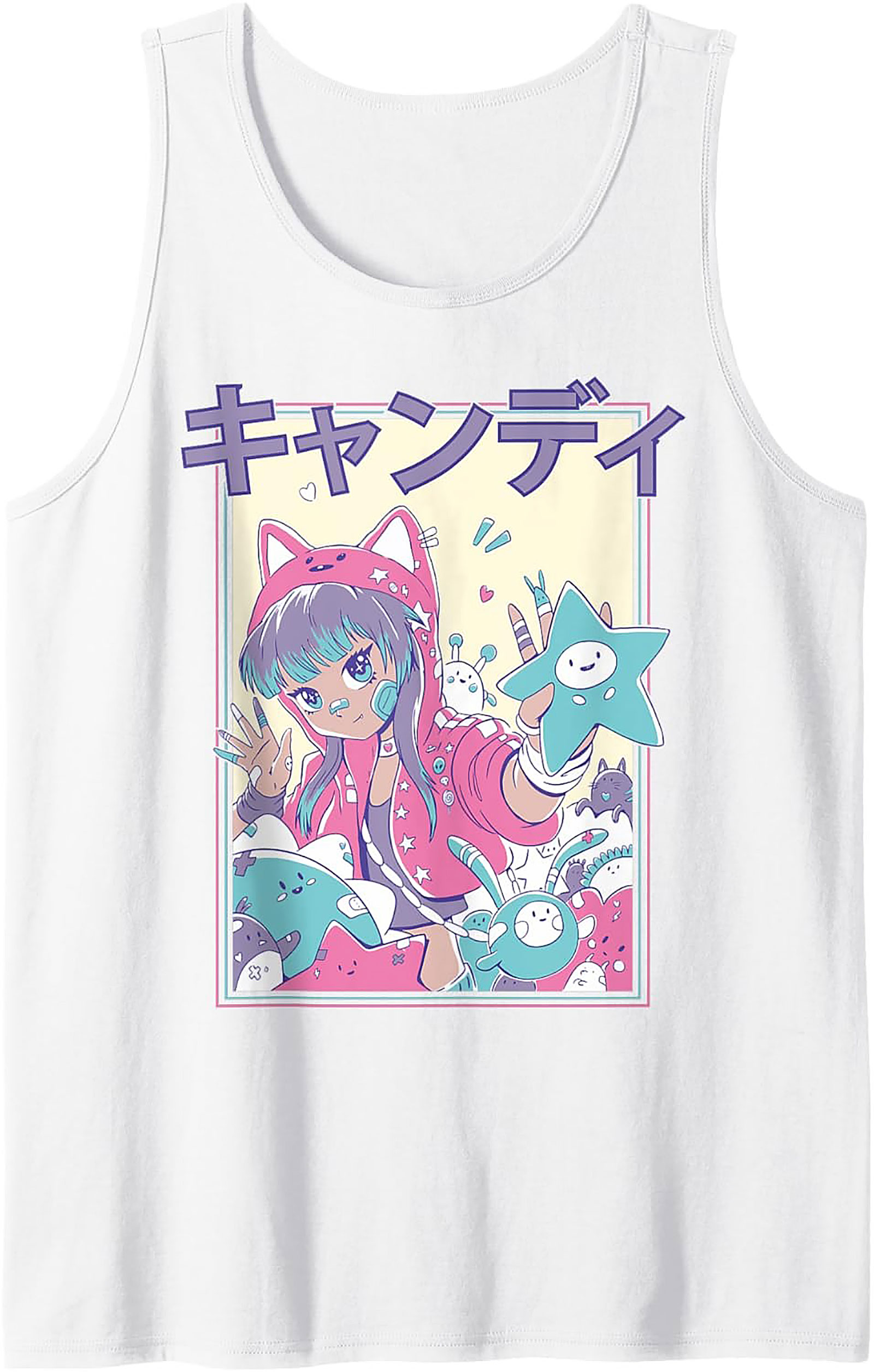 Kawaii Anime Tank Top | Pastel Cat Girl Graphic Tee