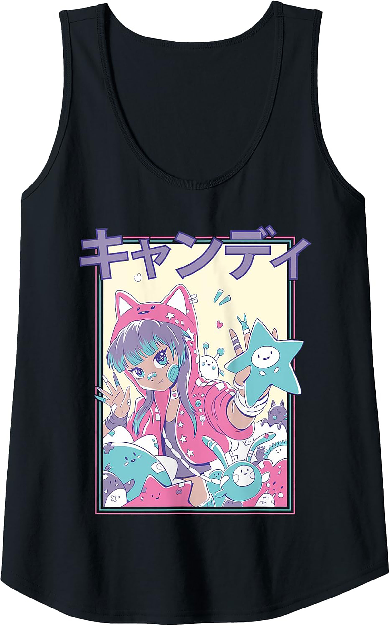 Kawaii Anime Tank Top | Pastel Cat Girl Graphic Tee